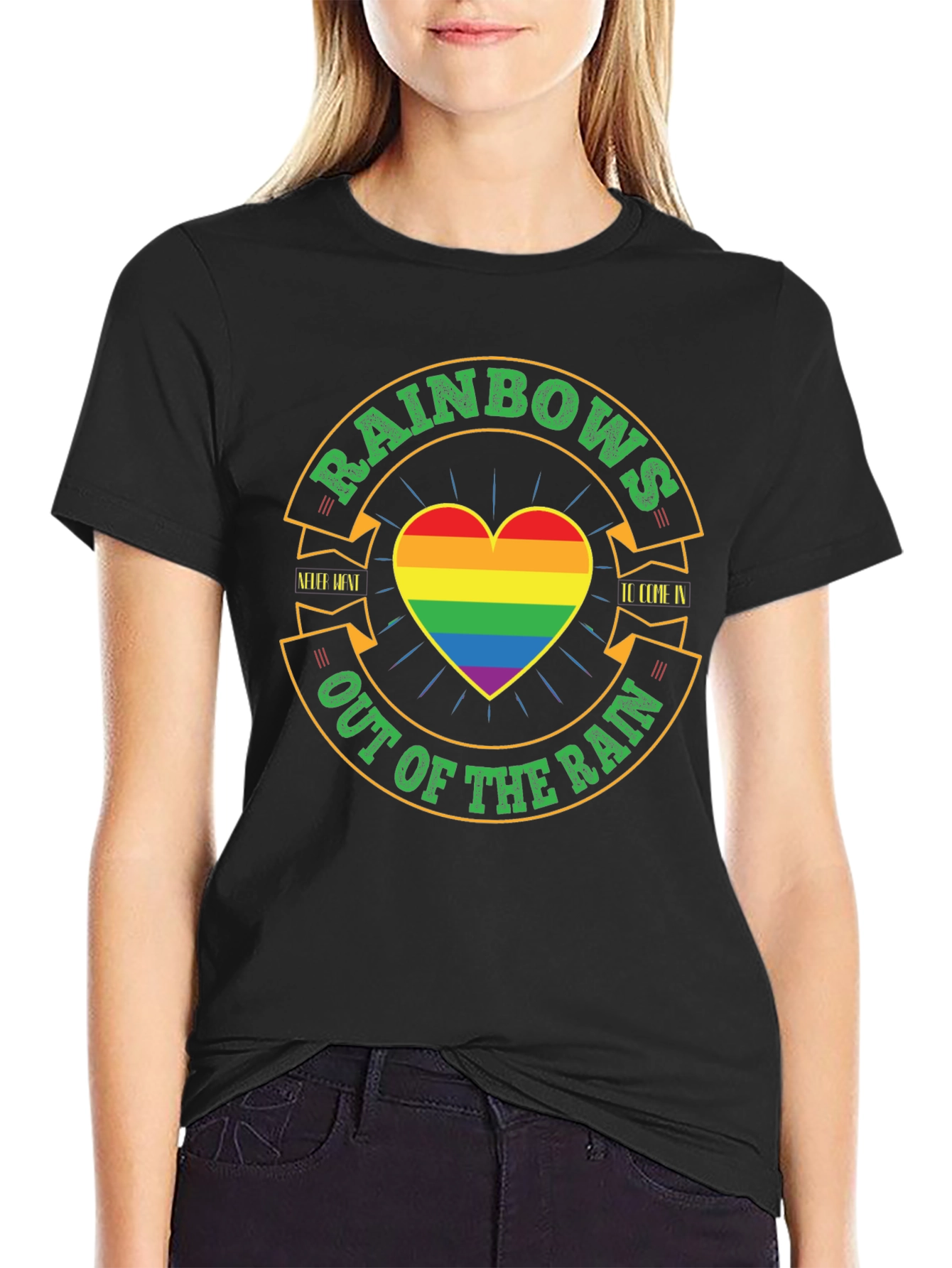 Rainbow Pride T-Shirt: Out of the Rain Heart Tee