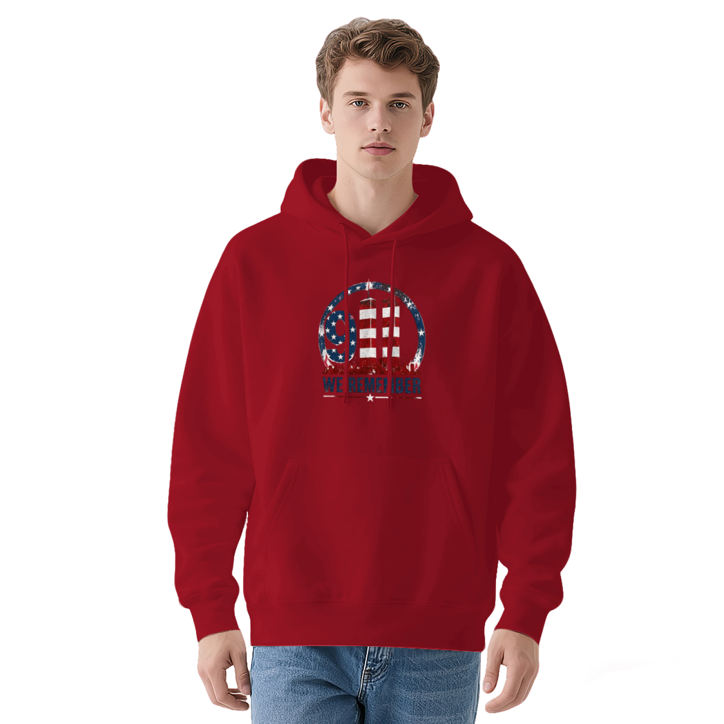 9/11 We Remember Circular USA Flag Twin Towers Patriotic Hoodie