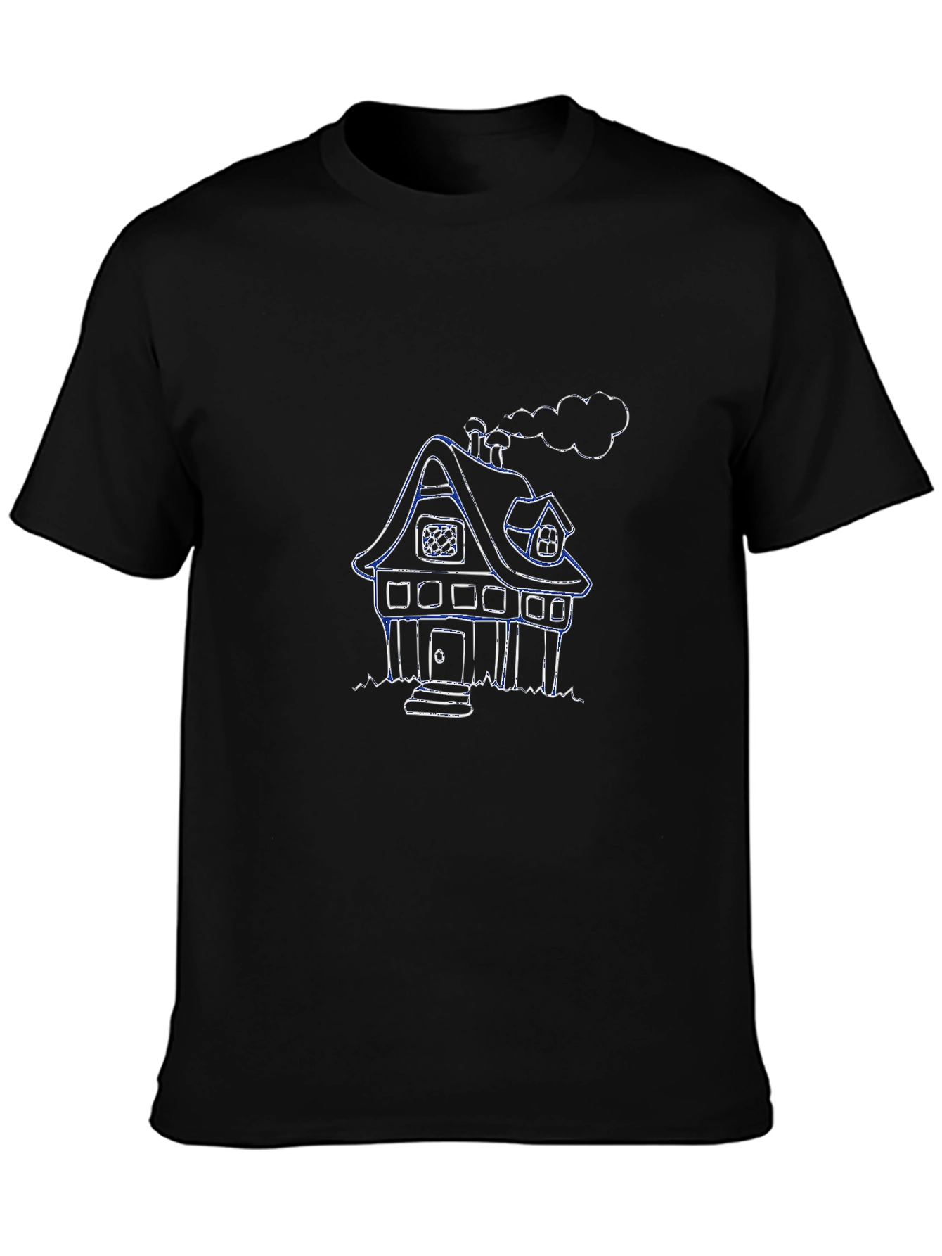 Cartoon House Graphic Black T-Shirt