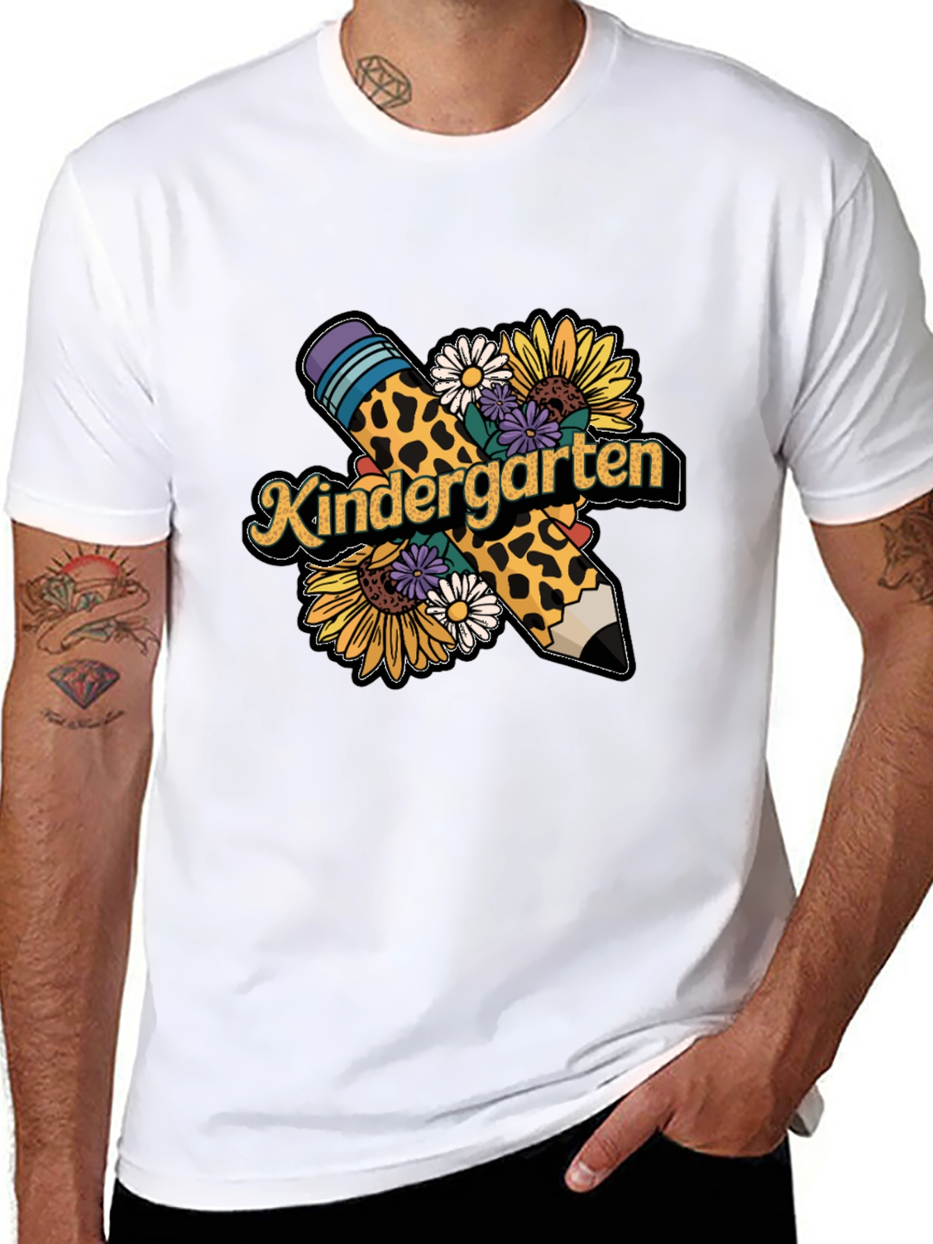 Kindergarten Teacher Leopard Pencil T-Shirt