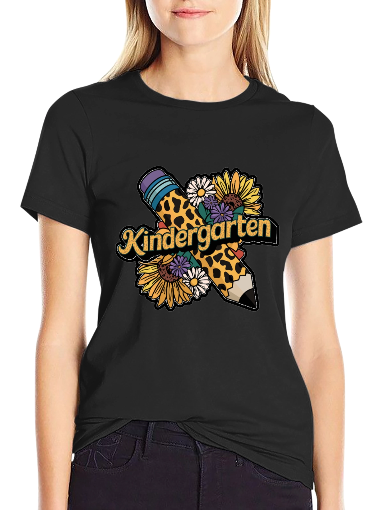 Kindergarten Teacher Leopard Pencil T-Shirt