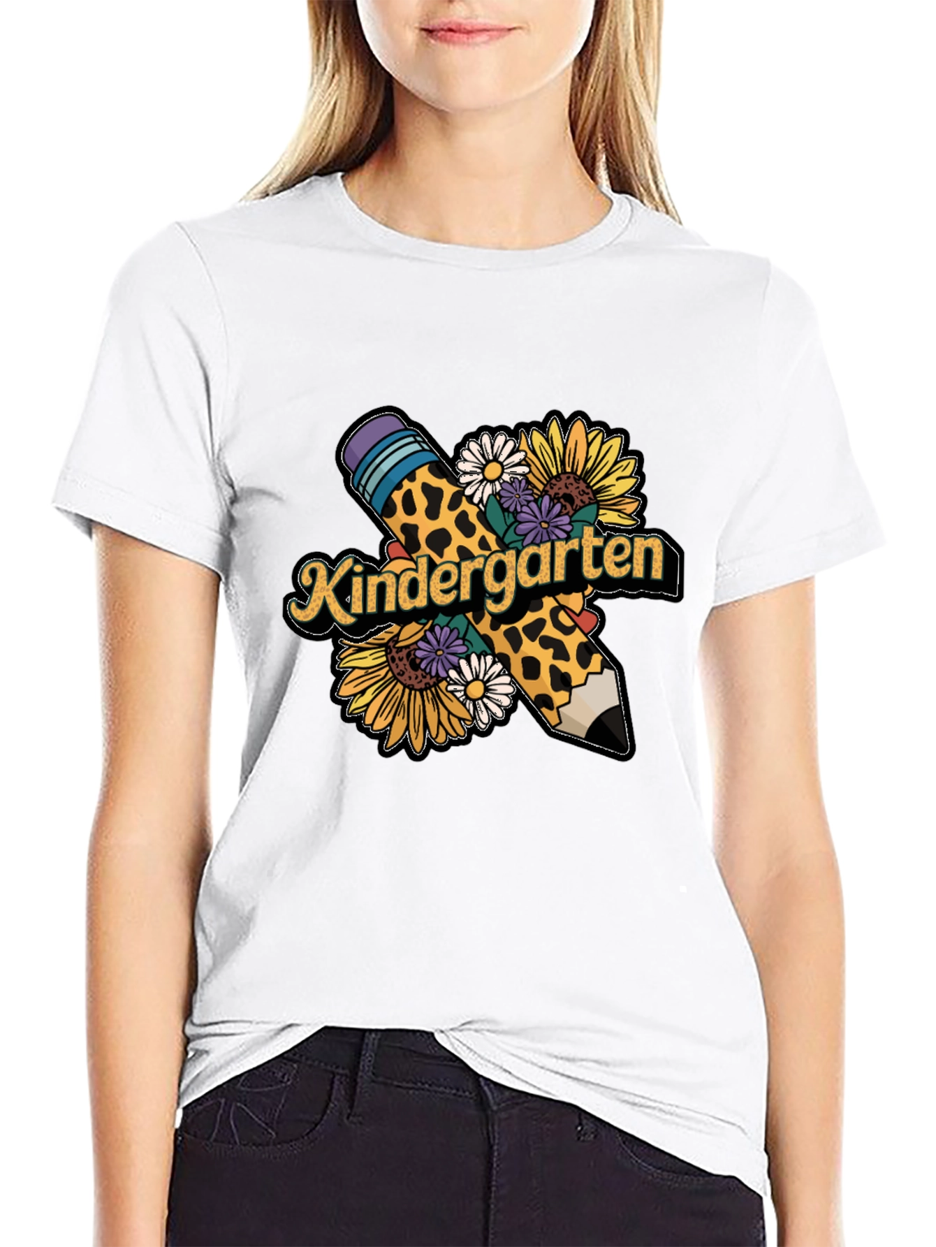 Kindergarten Teacher Leopard Pencil T-Shirt