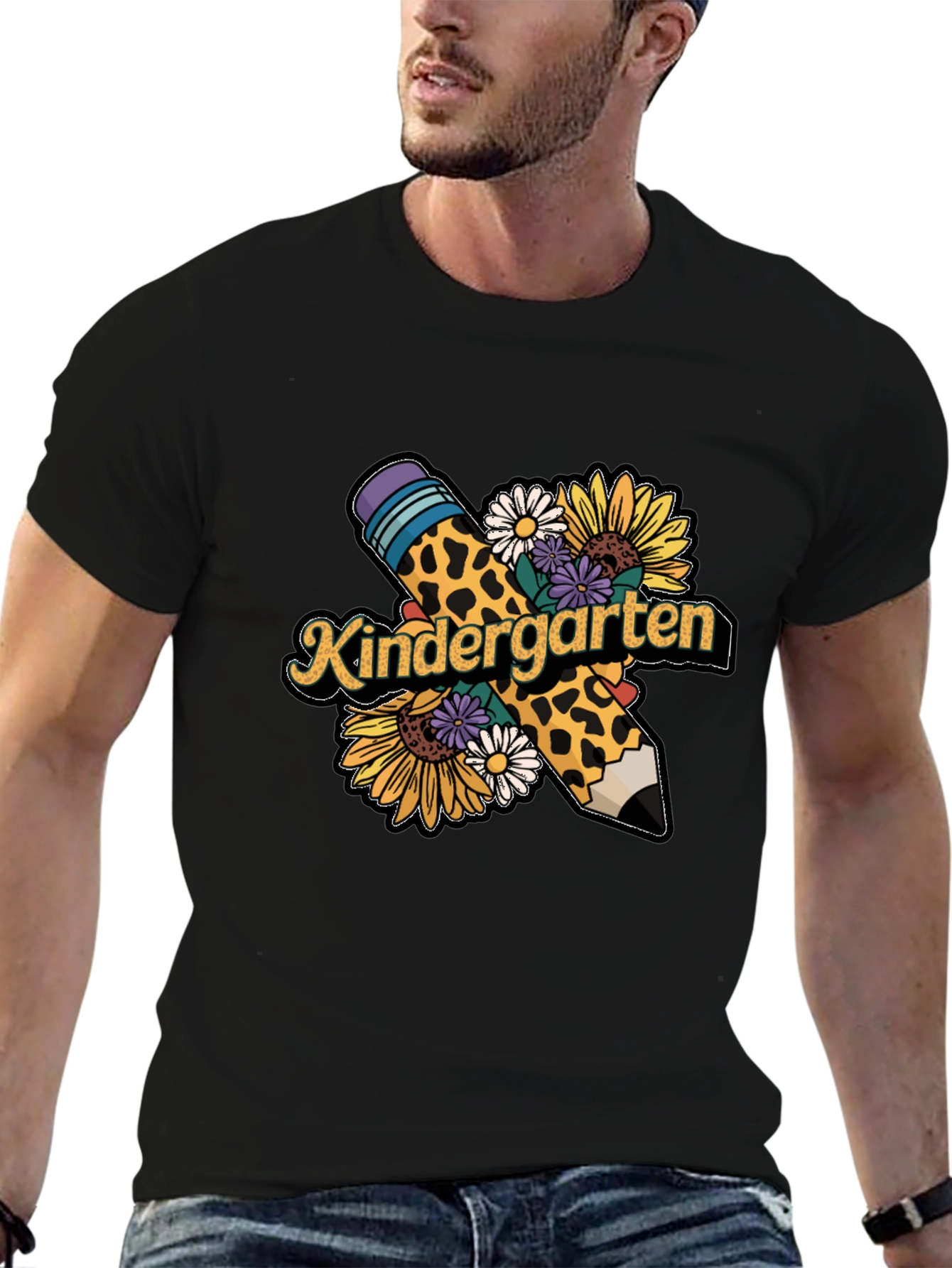 Kindergarten Teacher Leopard Pencil T-Shirt