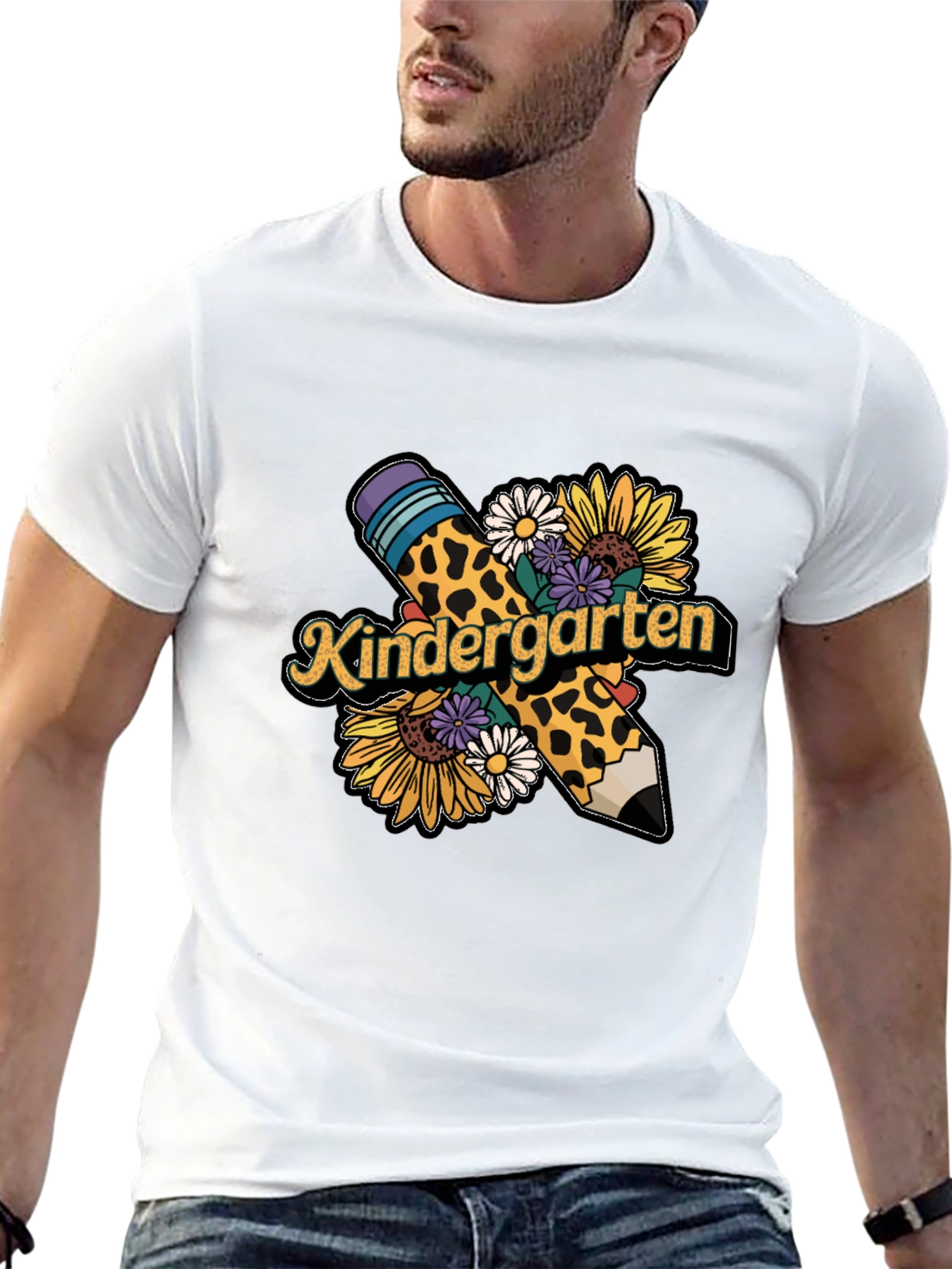 Kindergarten Teacher Leopard Pencil T-Shirt