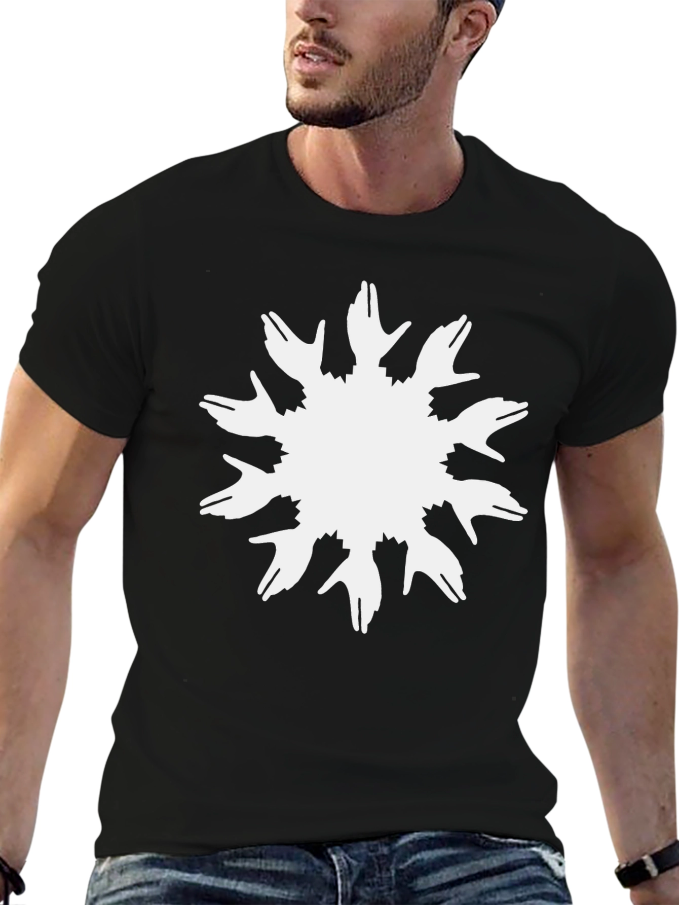 Unique Hands Sunburst Graphic Black T-Shirt