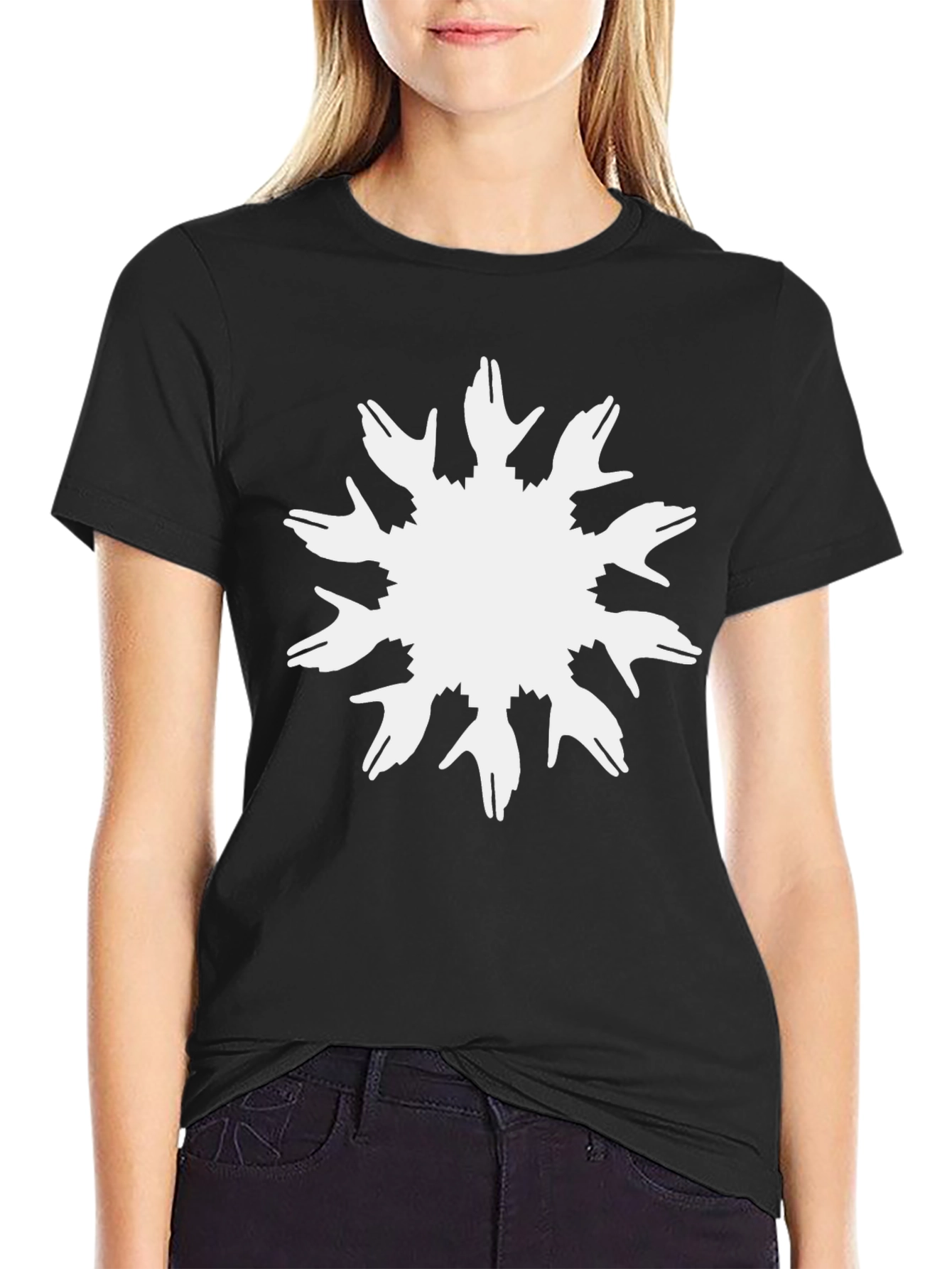Unique Hands Sunburst Graphic Black T-Shirt