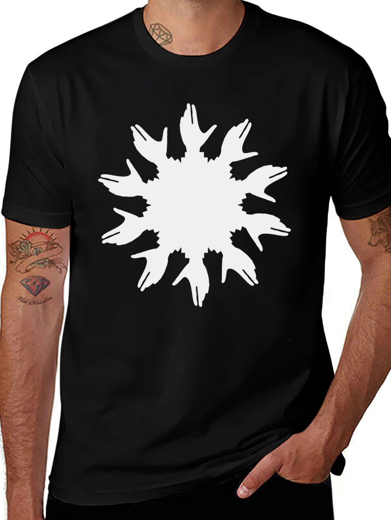 Unique Hands Sunburst Graphic Black T-Shirt