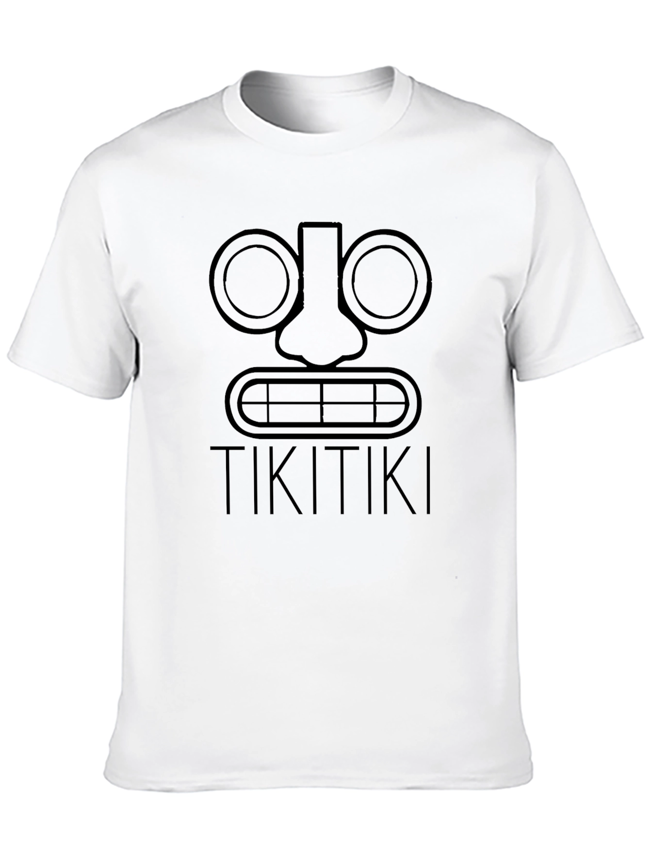 Tiki Mask Graphic Tee - Black Cotton Casual T-Shirt