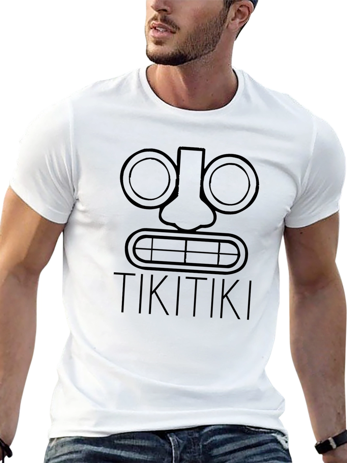 Tiki Mask Graphic Tee - Black Cotton Casual T-Shirt