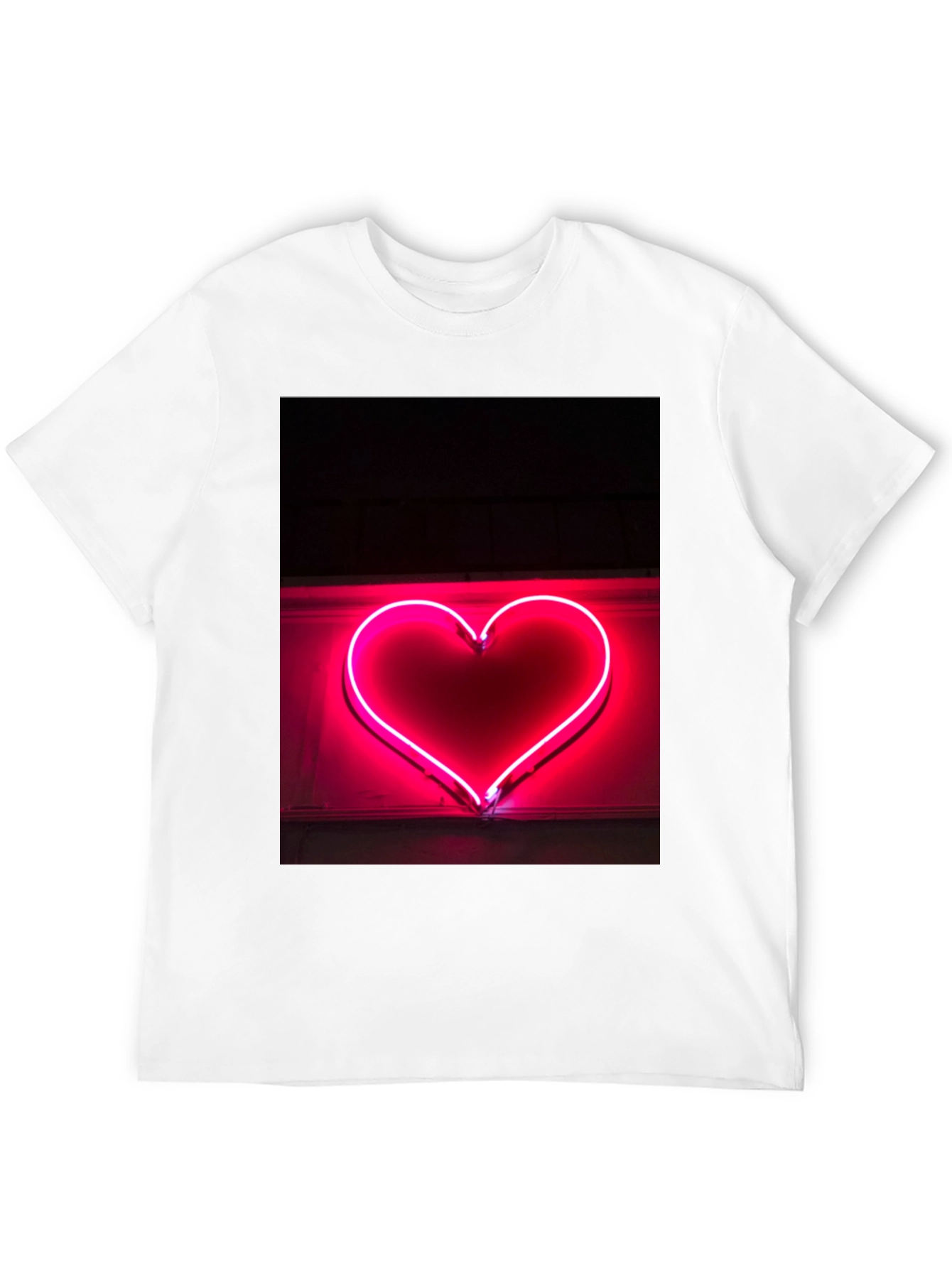 Neon Heart Graphic Tee - Black Cotton T-Shirt