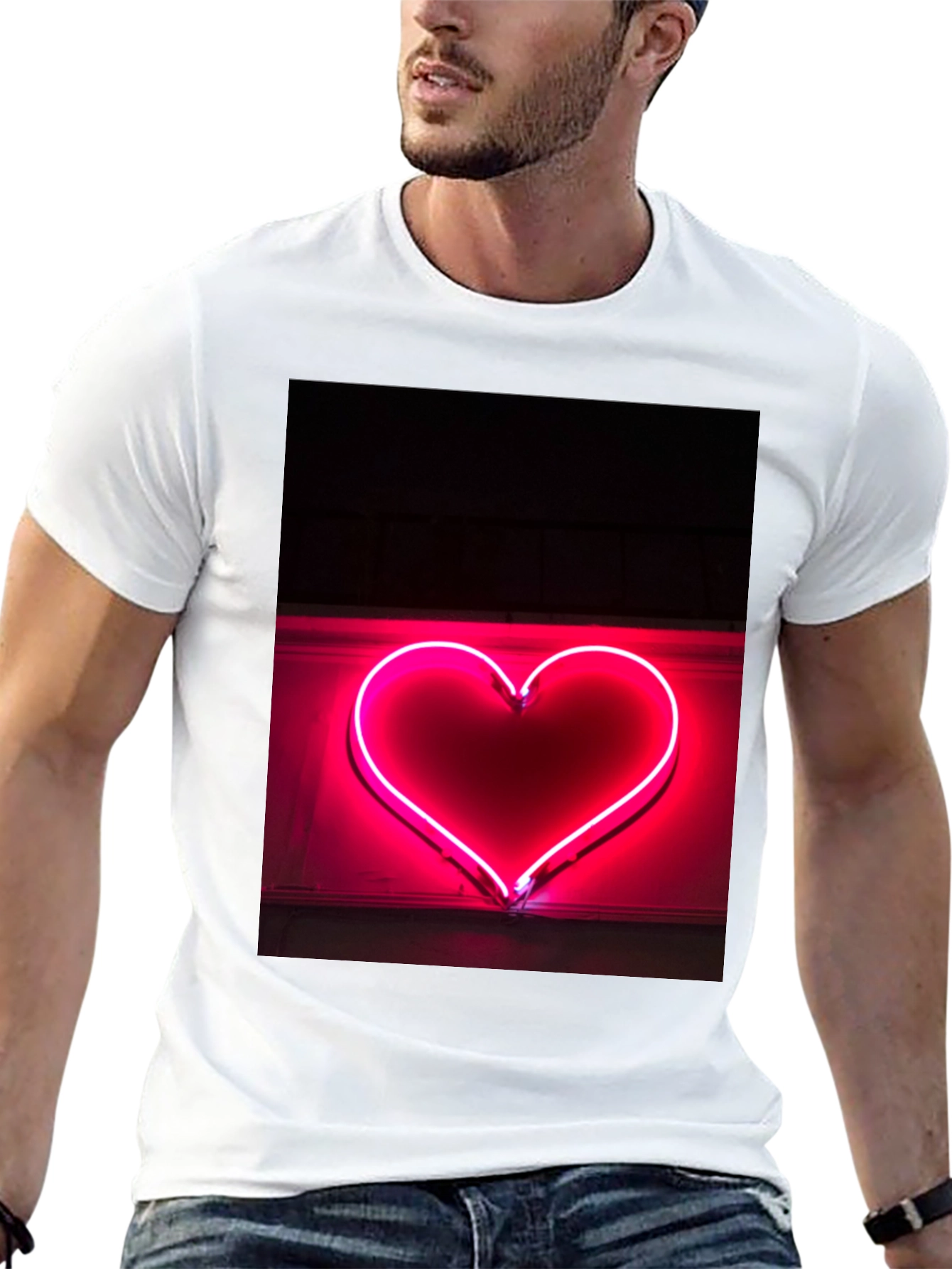Neon Heart Graphic Tee - Black Cotton T-Shirt