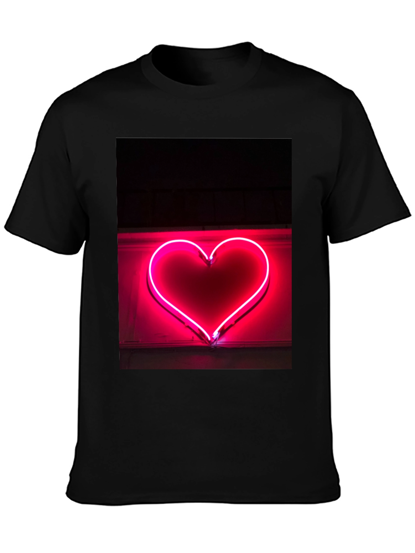 Neon Heart Graphic Tee - Black Cotton T-Shirt
