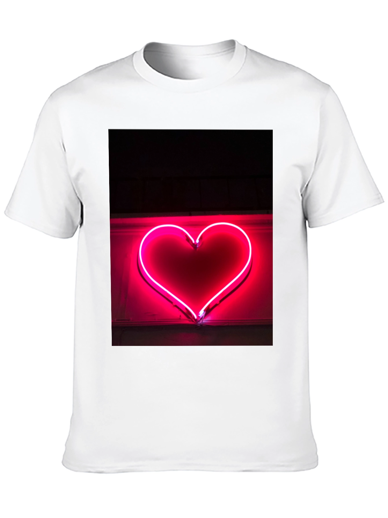 Neon Heart Graphic Tee - Black Cotton T-Shirt