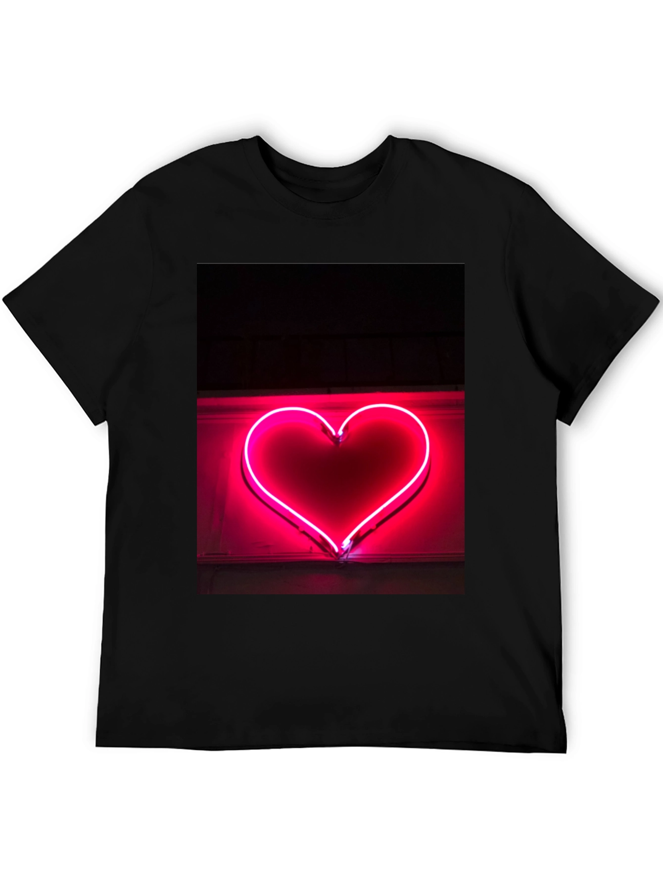 Neon Heart Graphic Tee - Black Cotton T-Shirt