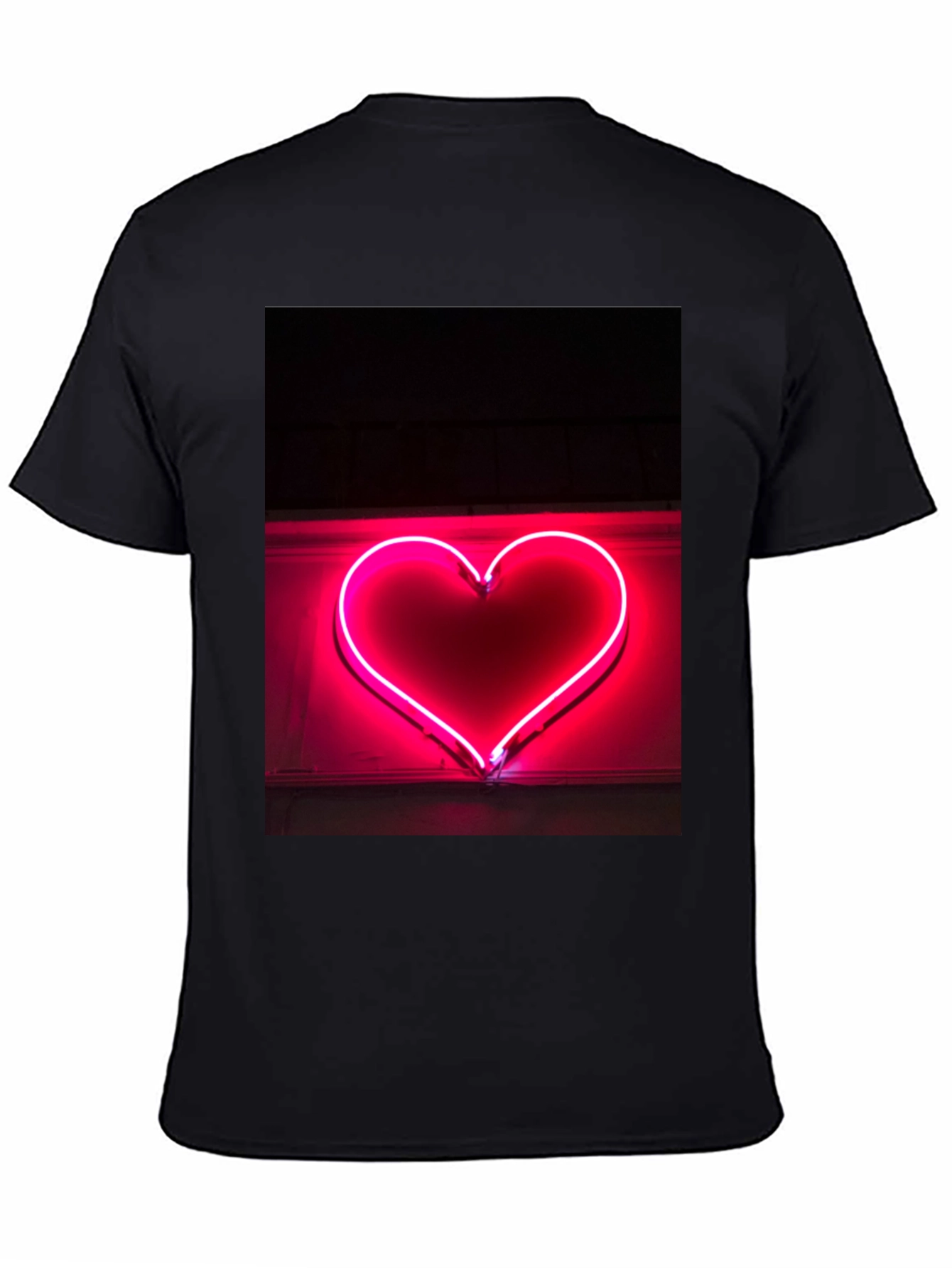 Neon Heart Graphic Tee - Black Cotton T-Shirt