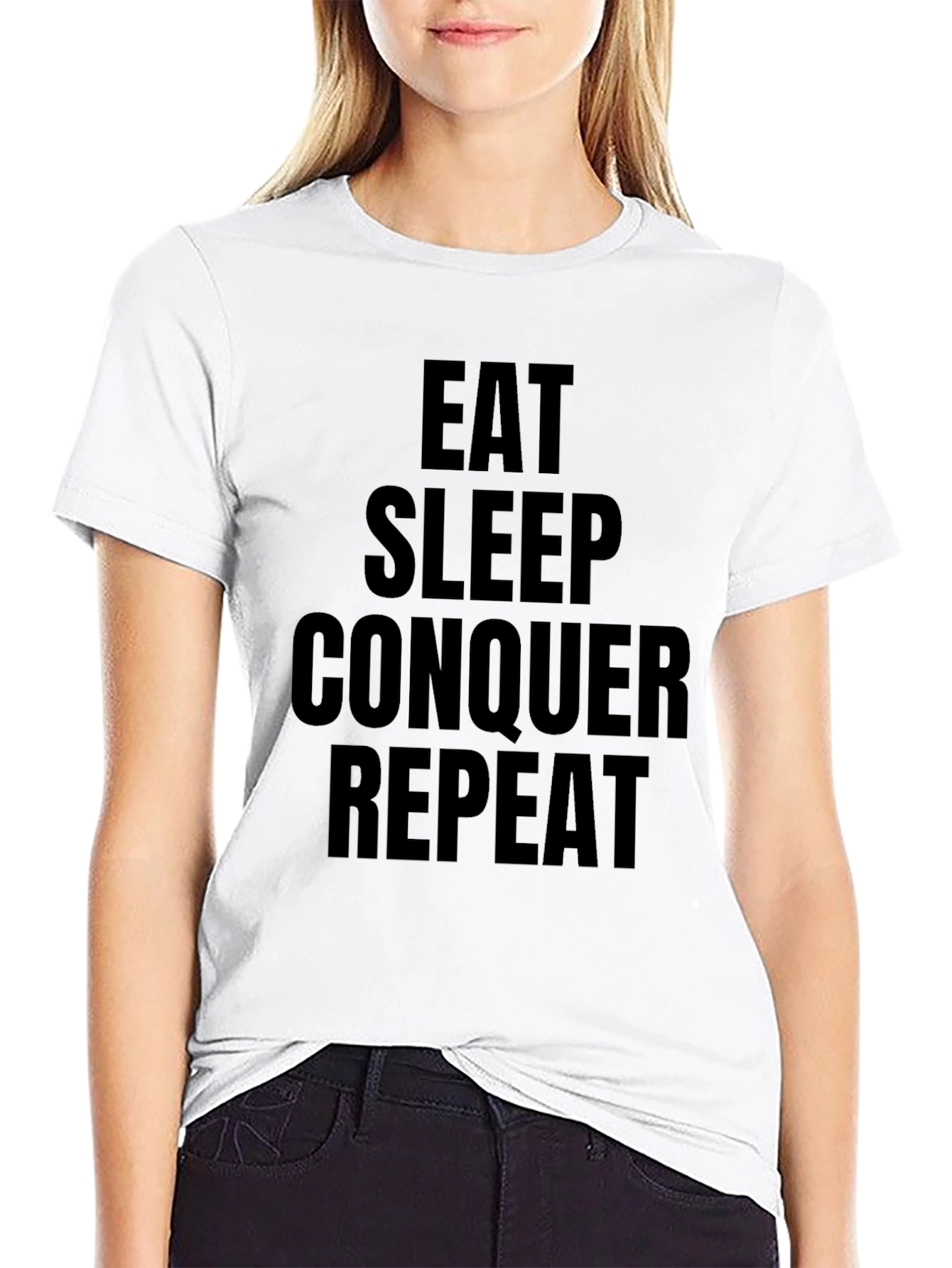 Eat Sleep Conquer Repeat Graphic Tee - Black