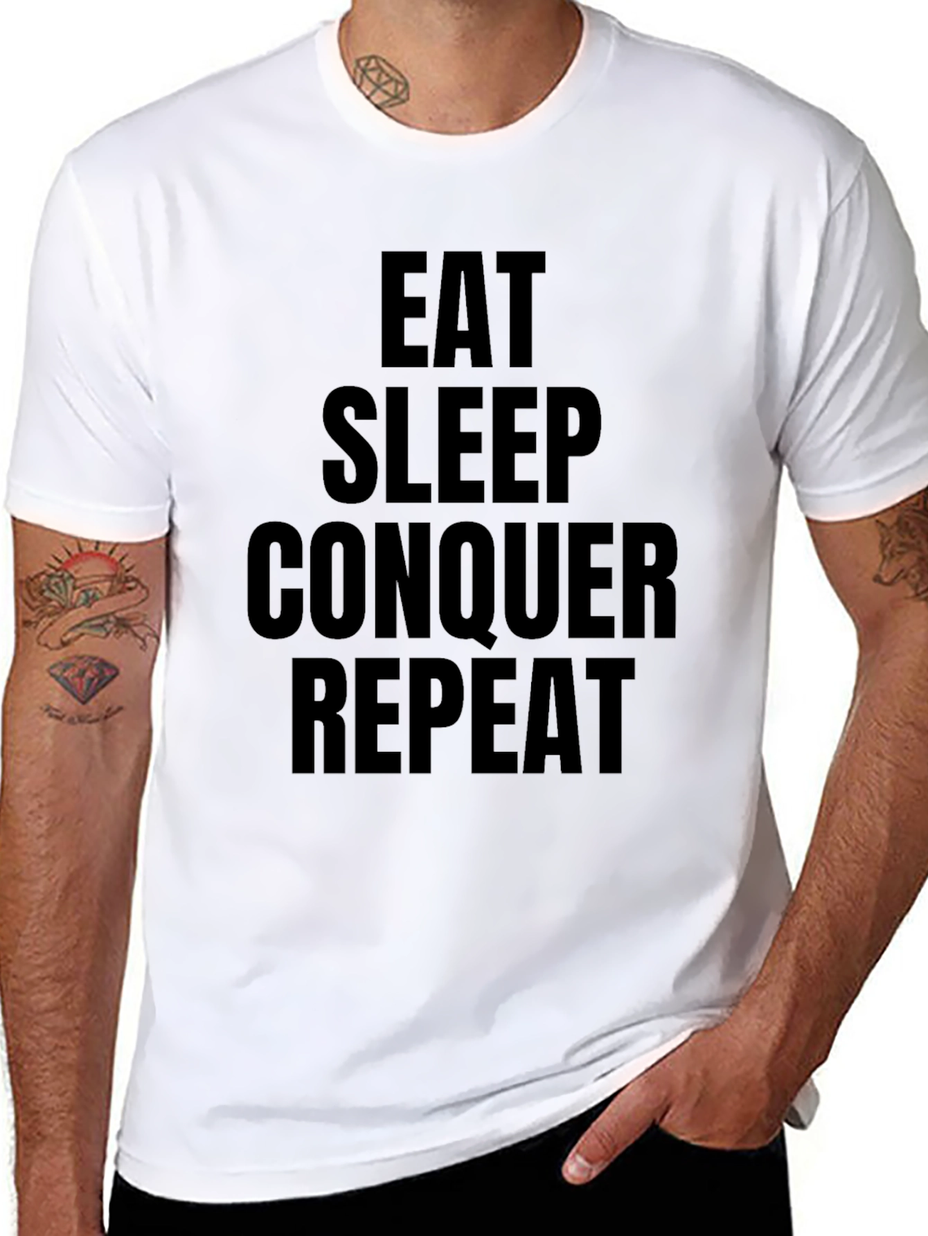 Eat Sleep Conquer Repeat Graphic Tee - Black