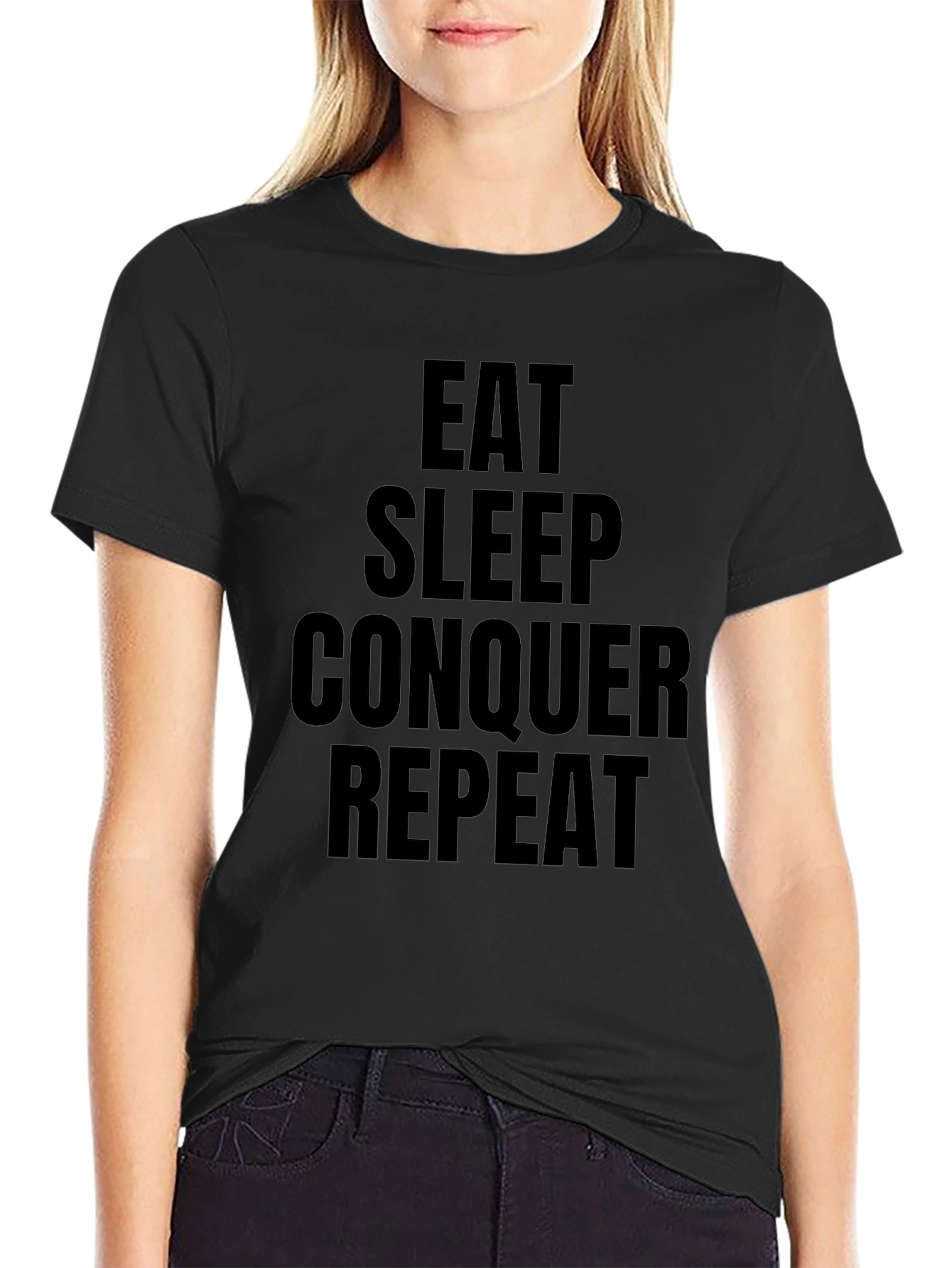 Eat Sleep Conquer Repeat Graphic Tee - Black