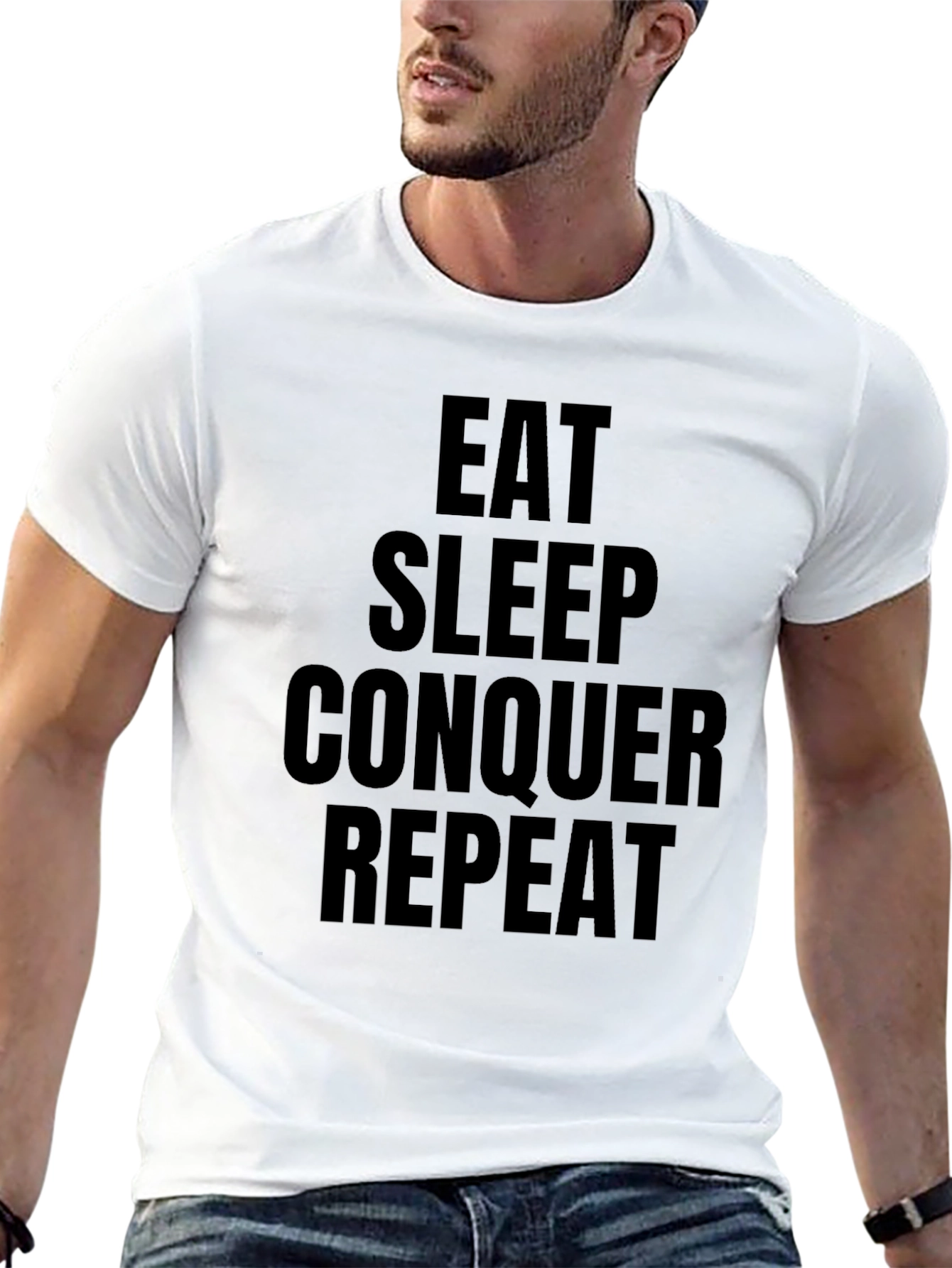 Eat Sleep Conquer Repeat Graphic Tee - Black
