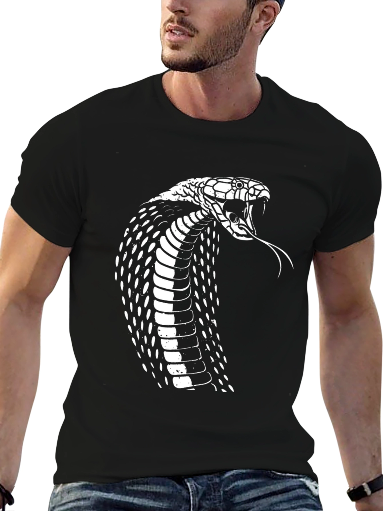 Mens Black Cobra Graphic T-Shirt