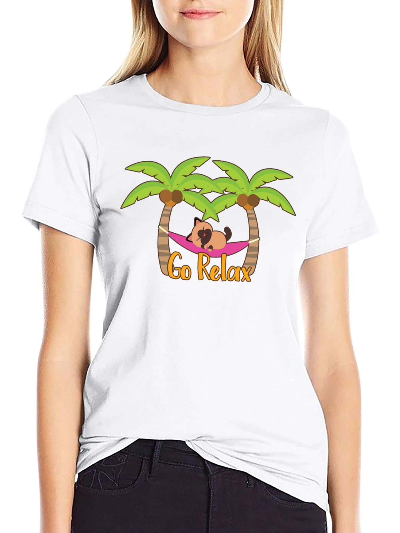 Go Relax Palm Tree Cat Hammock Graphic Tee