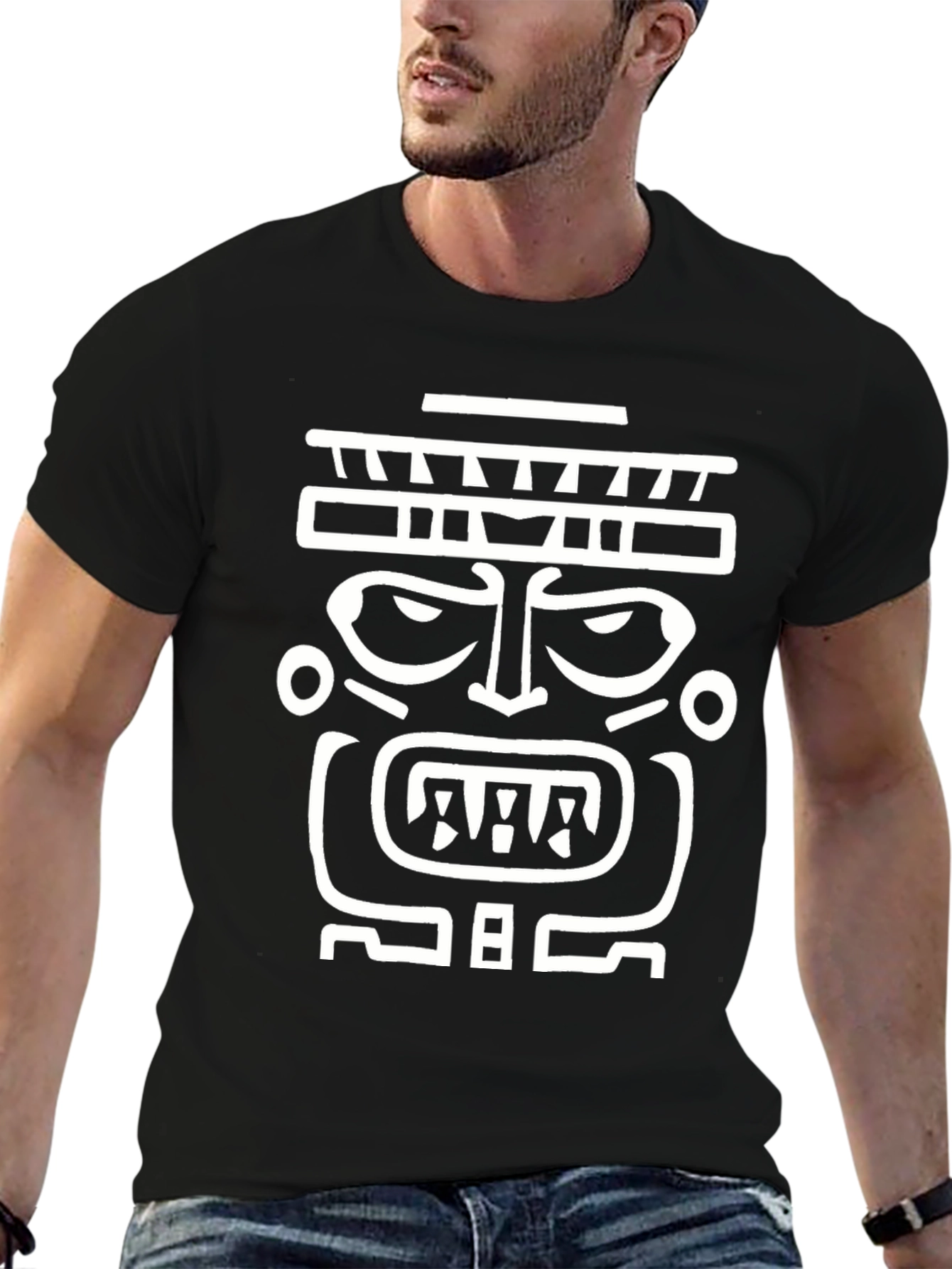 Tribal Mask Graphic T-Shirt - Bold Black Tee