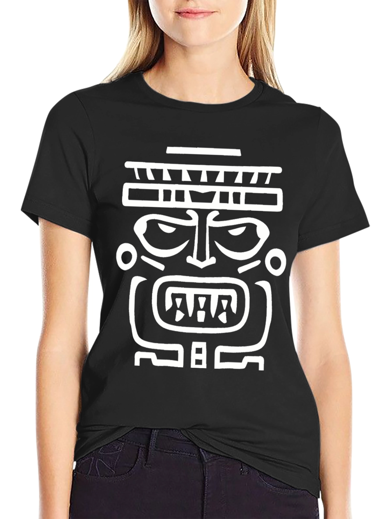 Tribal Mask Graphic T-Shirt - Bold Black Tee