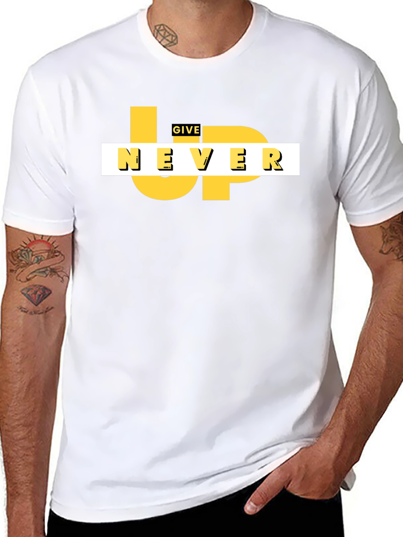Motivational Never Give Up Black Graphic Tee