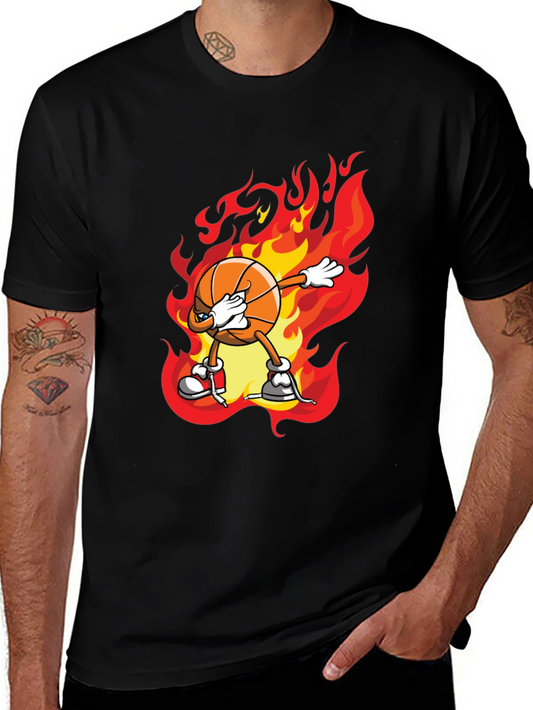 Flaming Basketball Dab T-Shirt - Trendy Graphic Tee