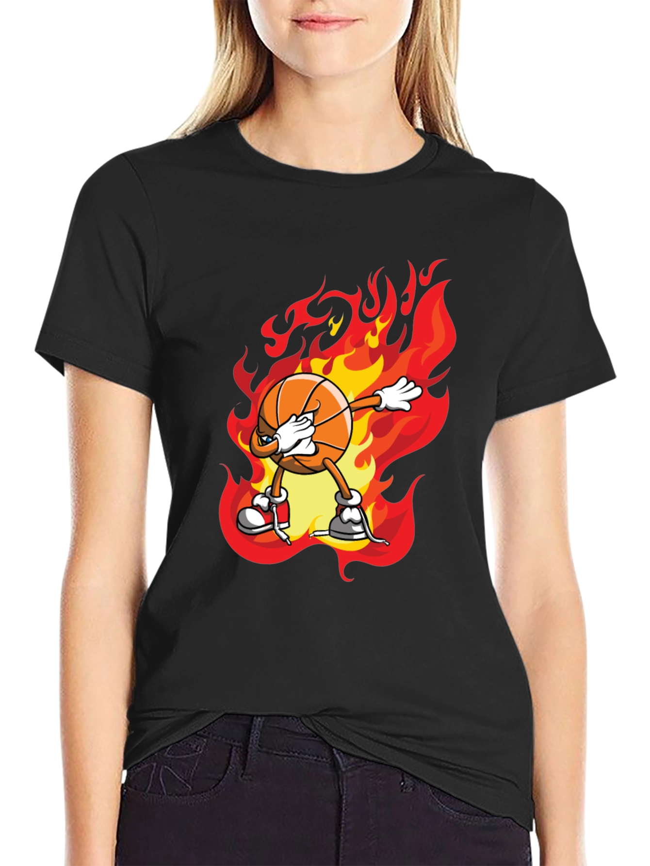 Flaming Basketball Dab T-Shirt - Trendy Graphic Tee