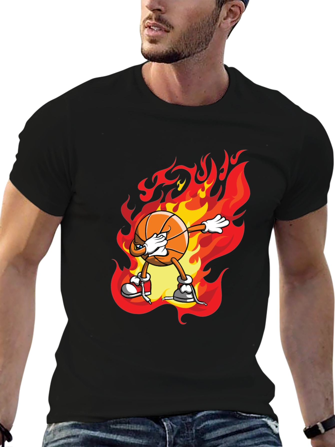 Flaming Basketball Dab T-Shirt - Trendy Graphic Tee