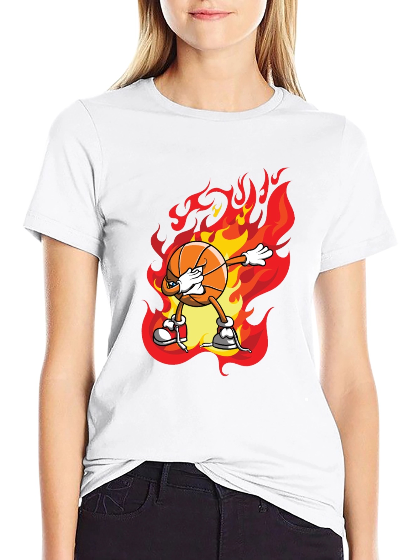 Flaming Basketball Dab T-Shirt - Trendy Graphic Tee