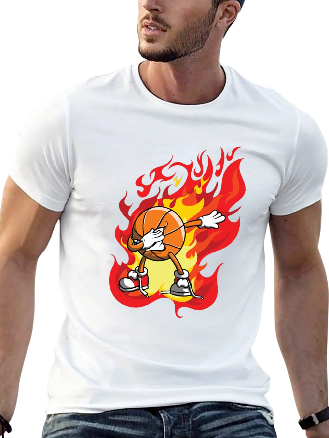 Flaming Basketball Dab T-Shirt - Trendy Graphic Tee