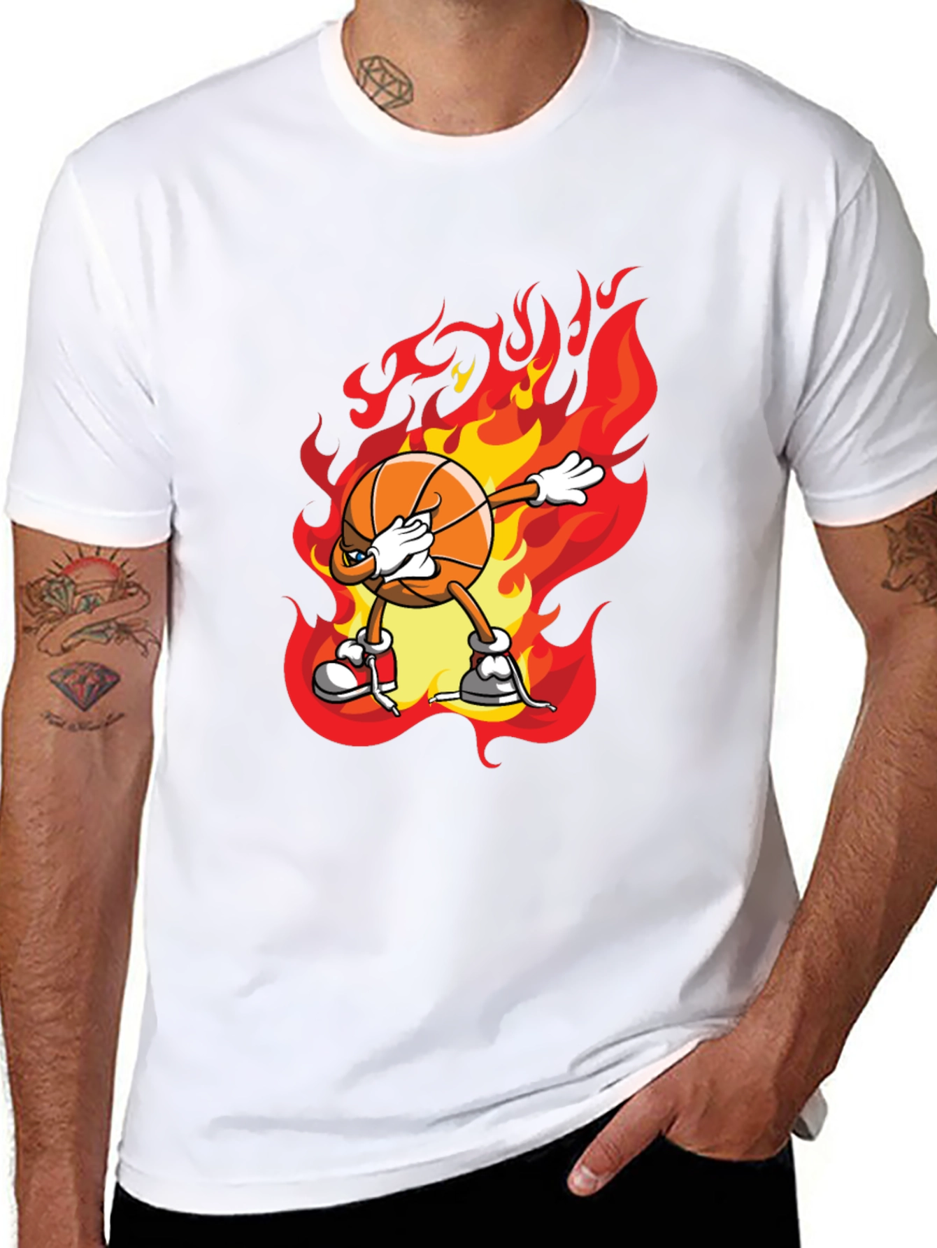 Flaming Basketball Dab T-Shirt - Trendy Graphic Tee