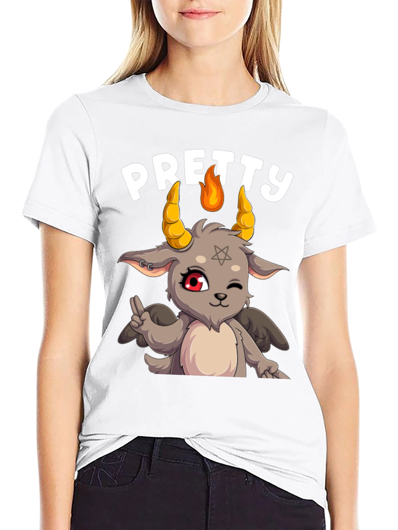 Pretty Baphomet Graphic Tee - Cute Satanic Goat T-Shirt