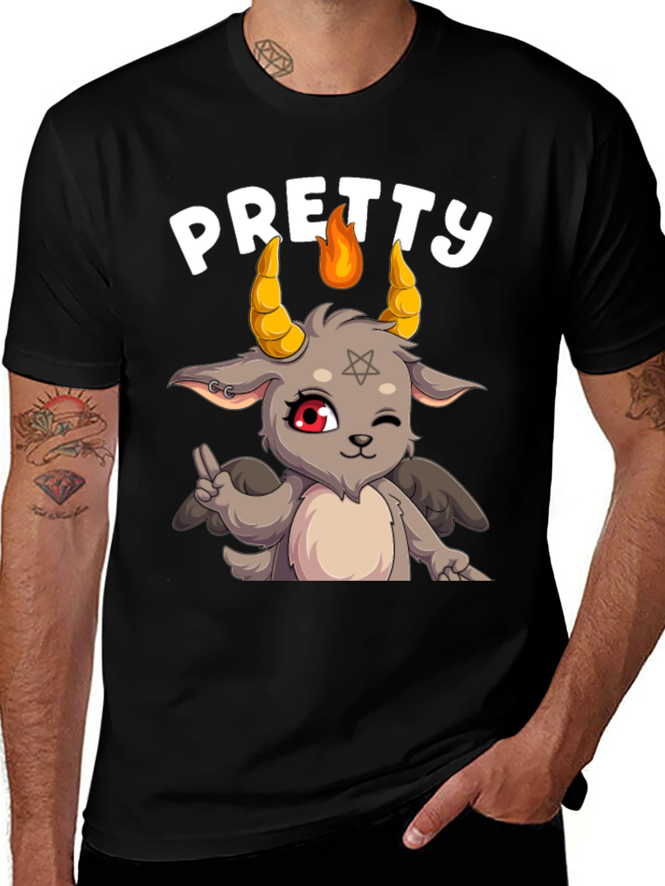 Pretty Baphomet Graphic Tee - Cute Satanic Goat T-Shirt