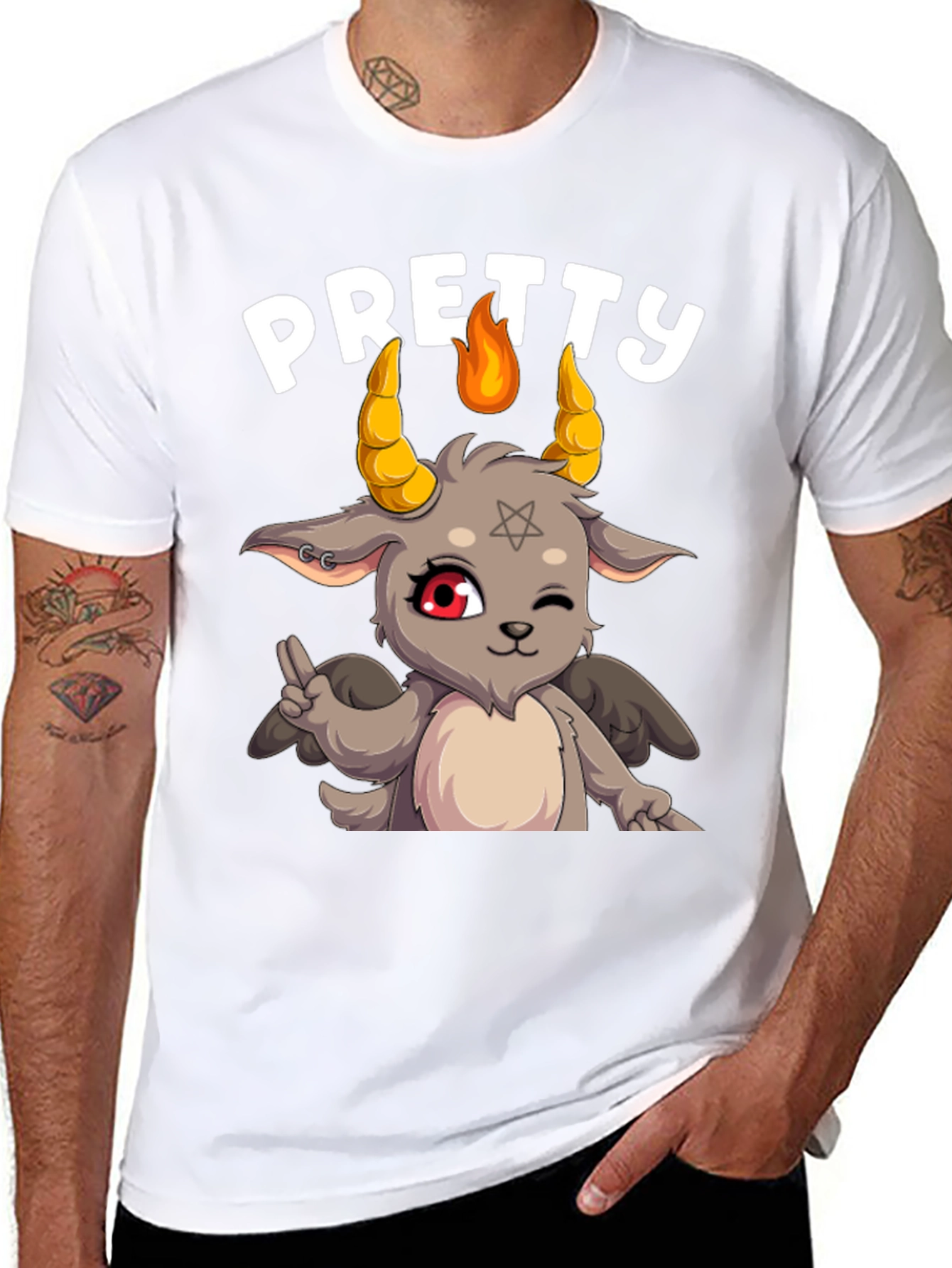 Pretty Baphomet Graphic Tee - Cute Satanic Goat T-Shirt
