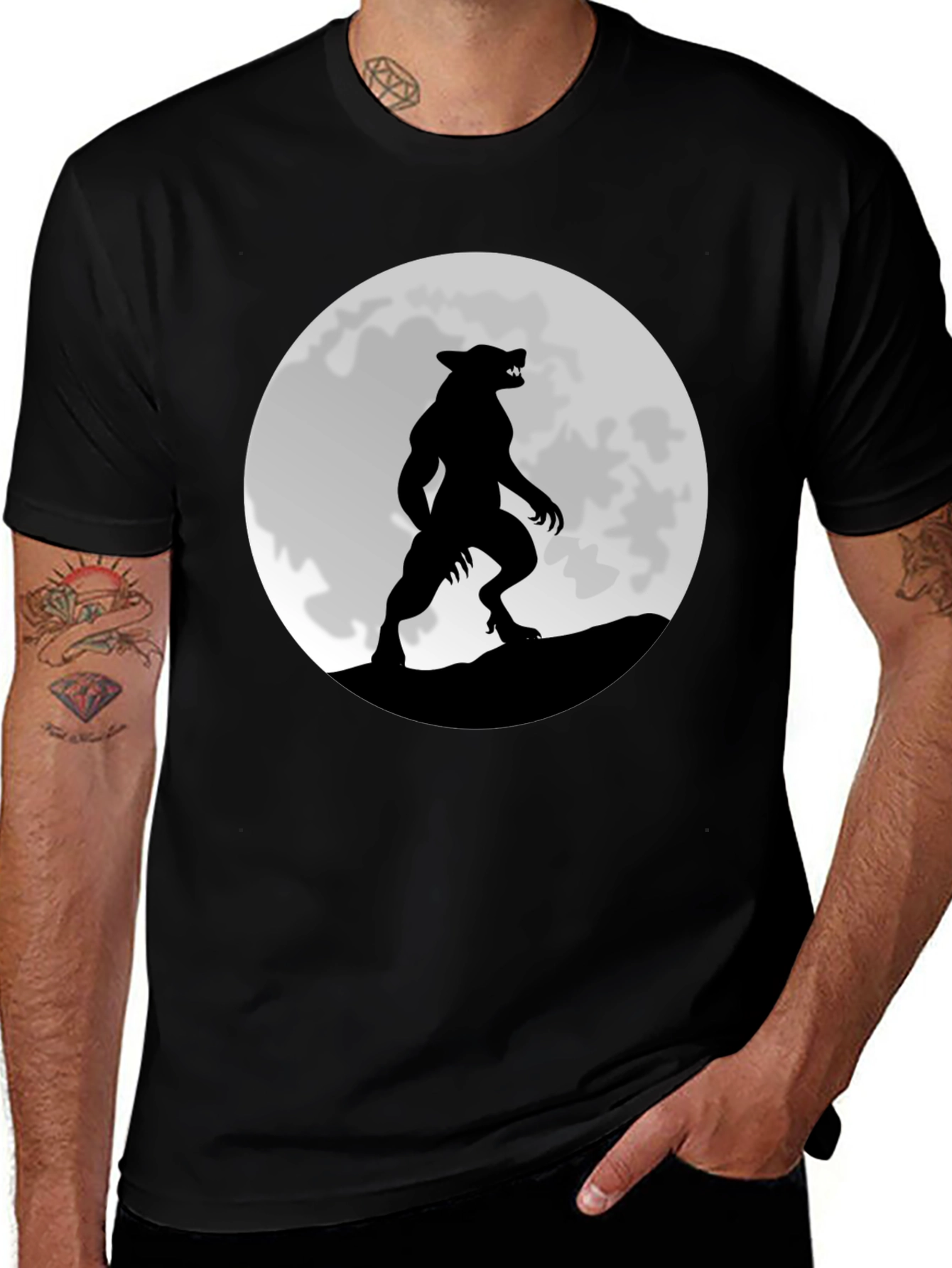 Werewolf Moon Graphic T-Shirt - Black Cotton Tee