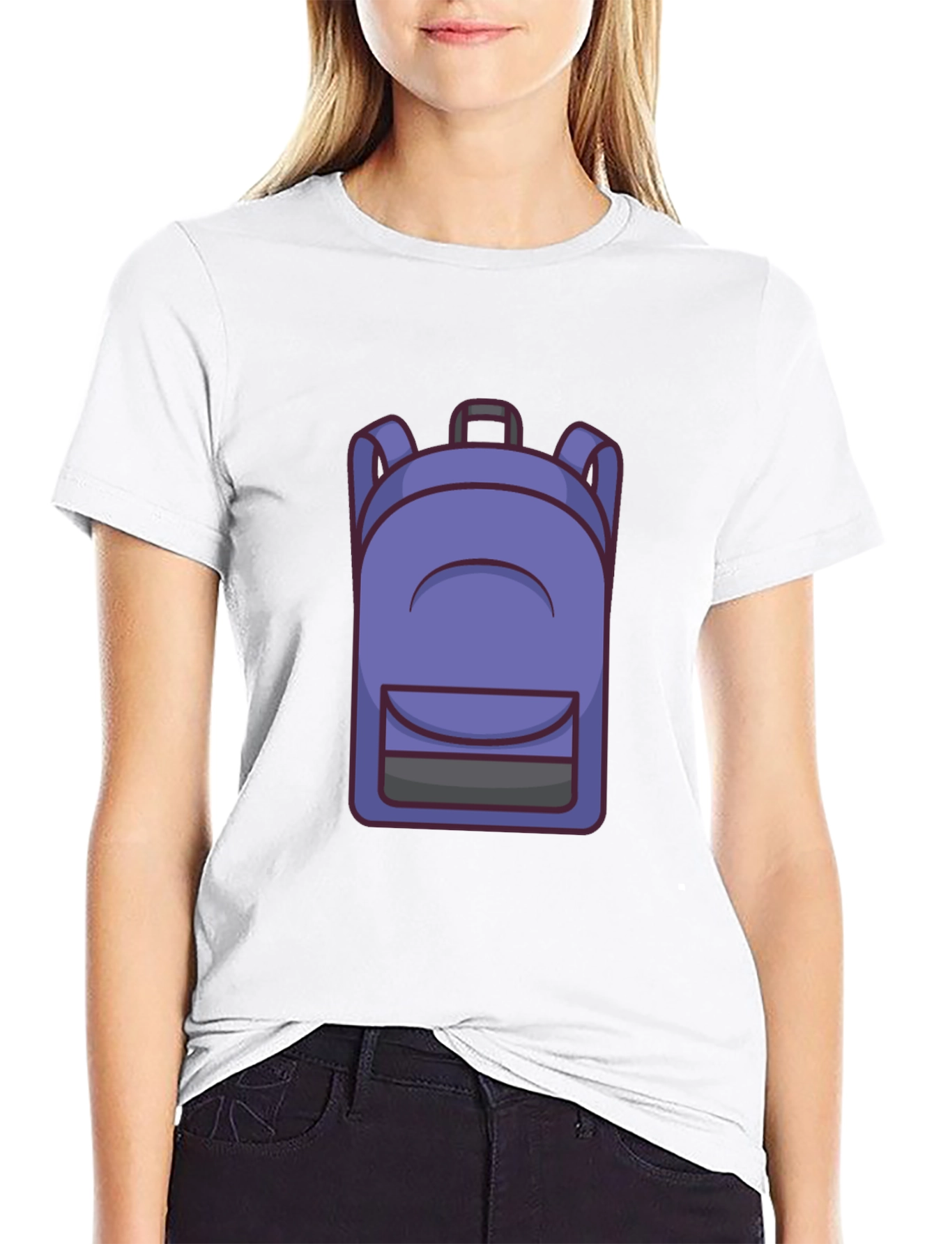 Cartoon Backpack Graphic Black T-Shirt