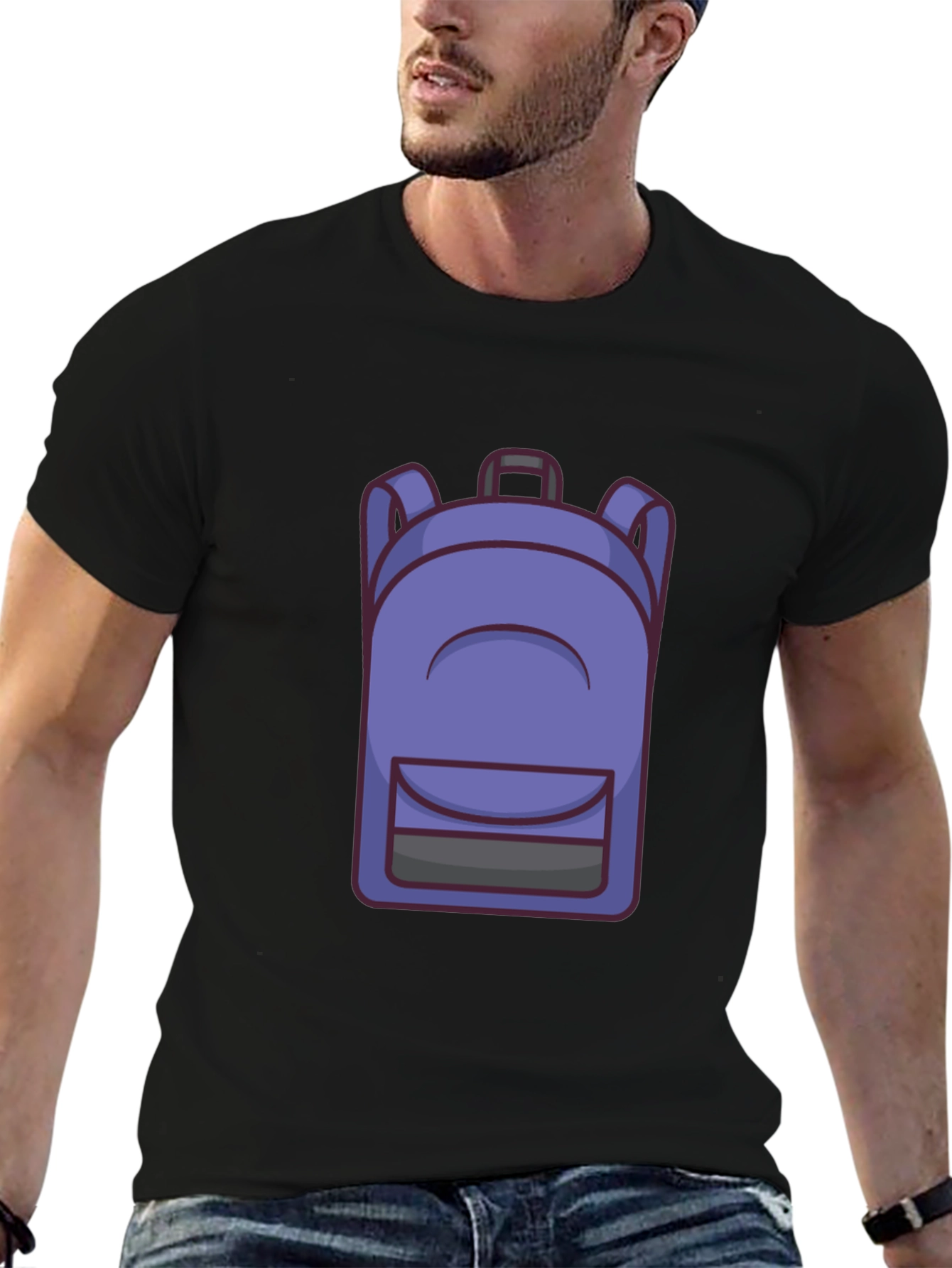 Cartoon Backpack Graphic Black T-Shirt