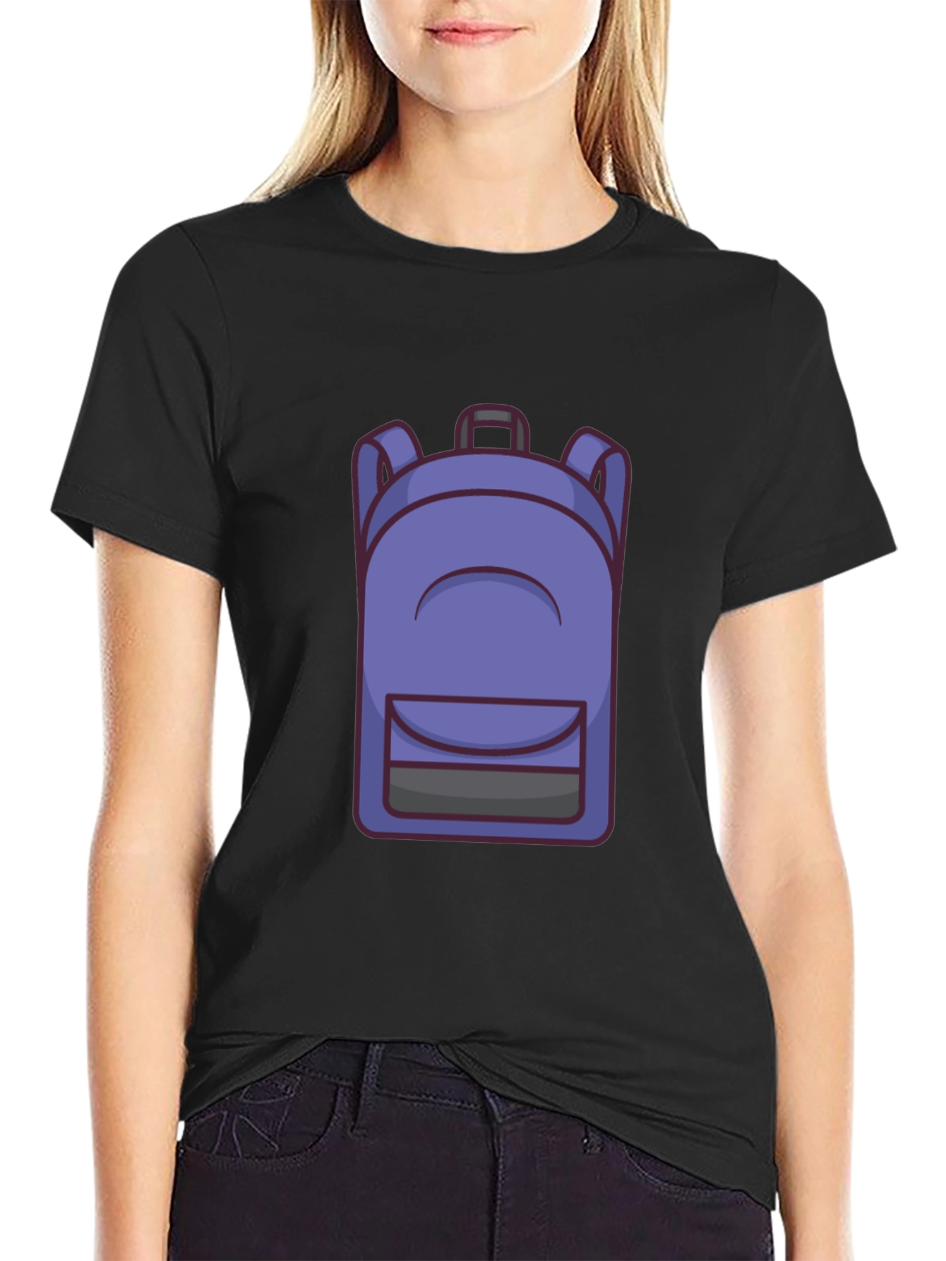 Cartoon Backpack Graphic Black T-Shirt