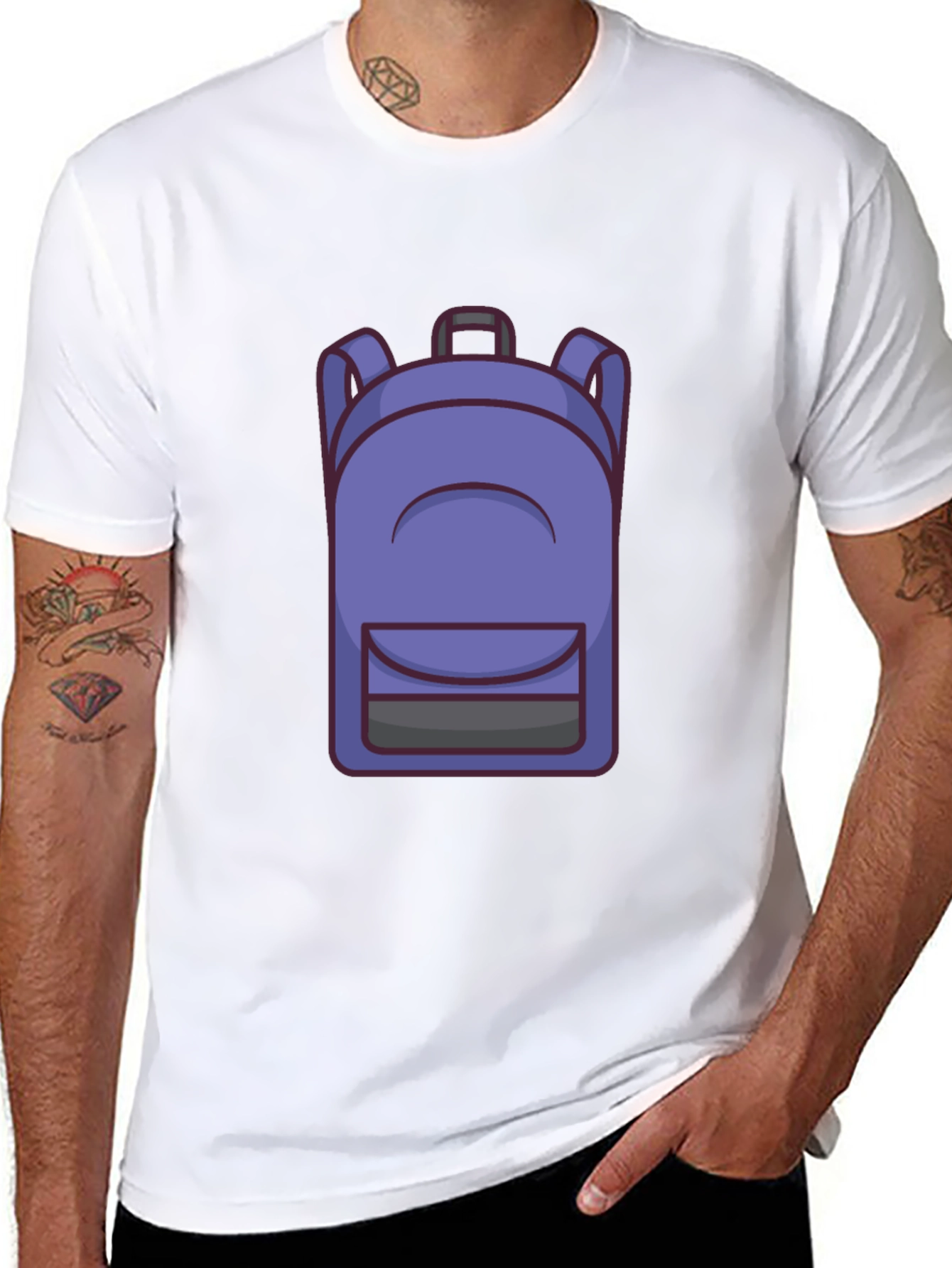Cartoon Backpack Graphic Black T-Shirt