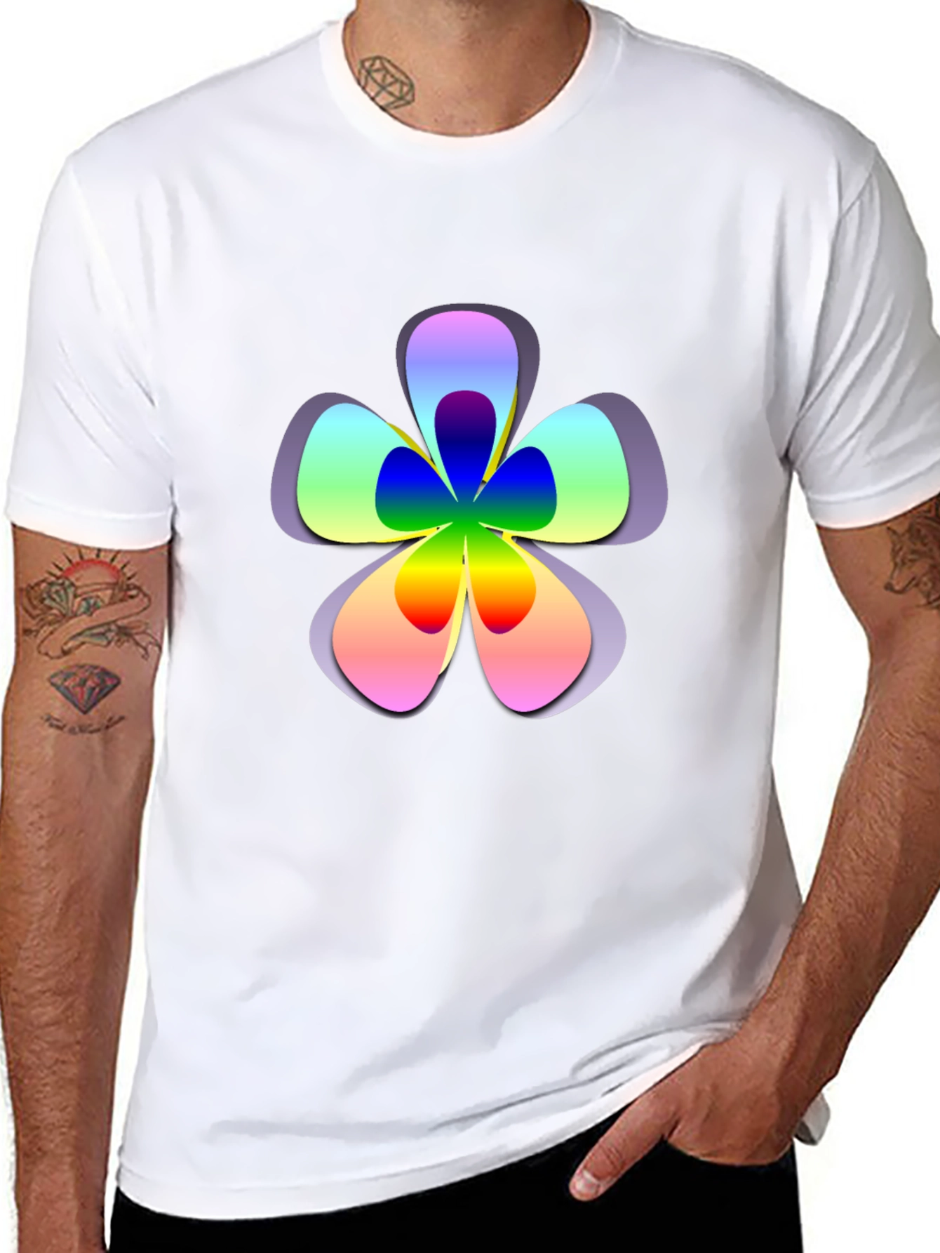 Rainbow Flower Graphic Print Black T-Shirt