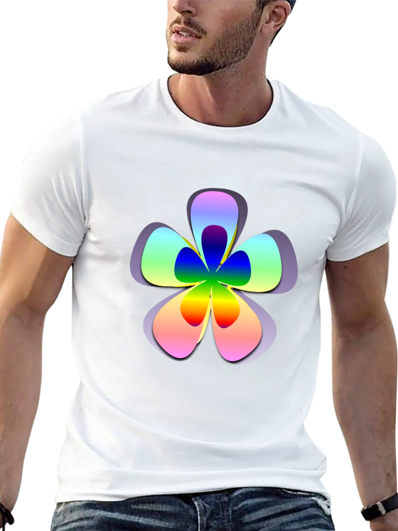 Rainbow Flower Graphic Print Black T-Shirt