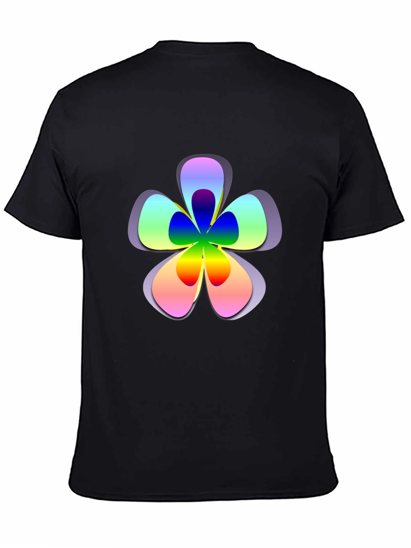 Rainbow Flower Graphic Print Black T-Shirt