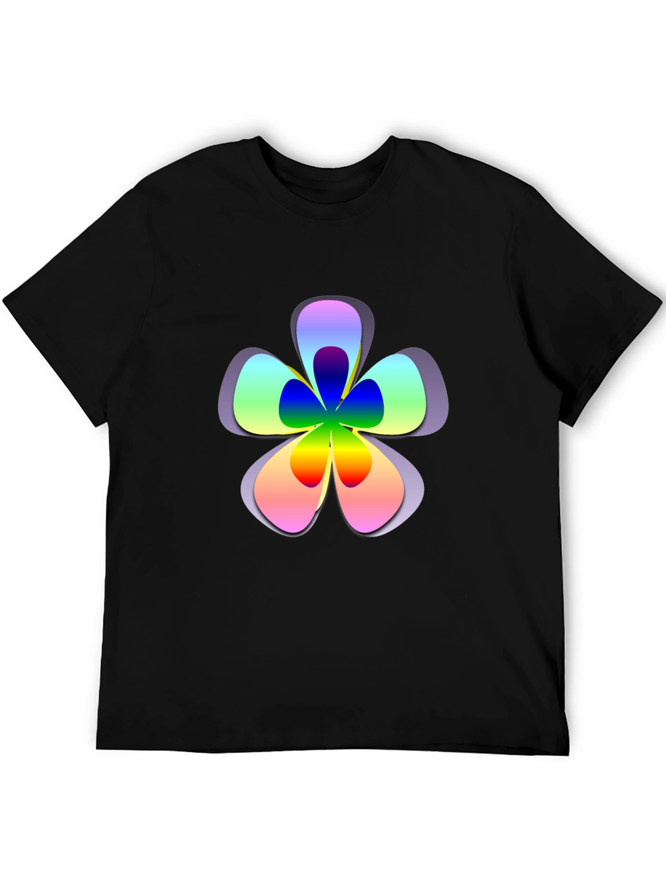 Rainbow Flower Graphic Print Black T-Shirt