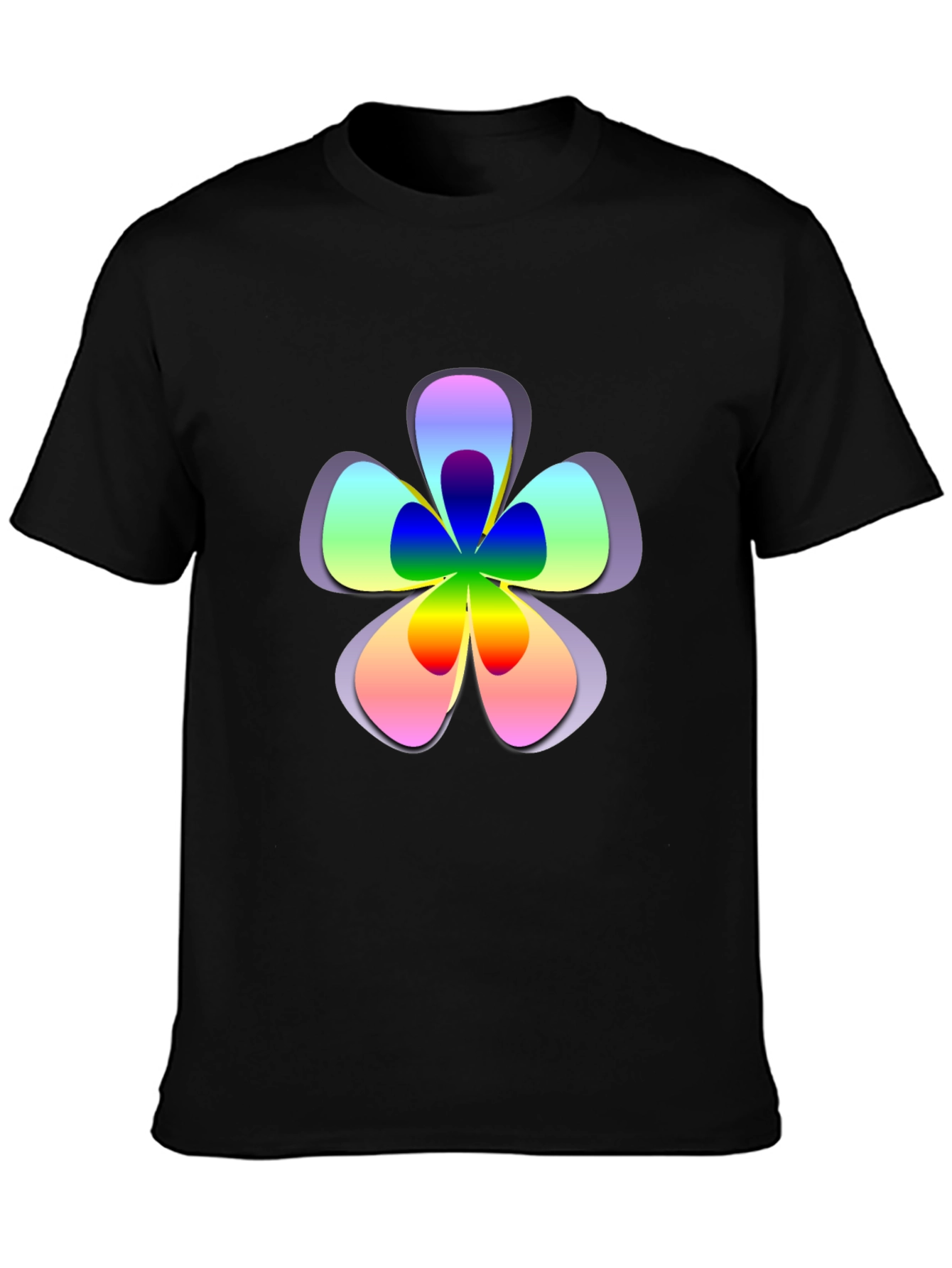 Rainbow Flower Graphic Print Black T-Shirt