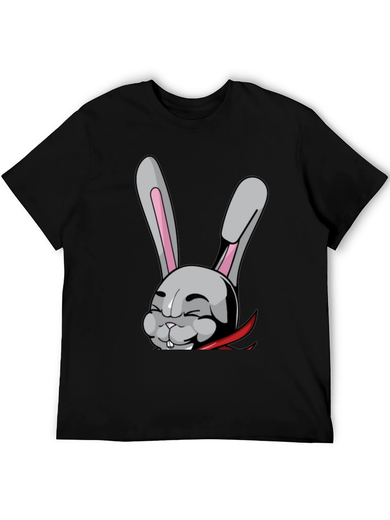 Black T-Shirt with Funny Cartoon Rabbit Design