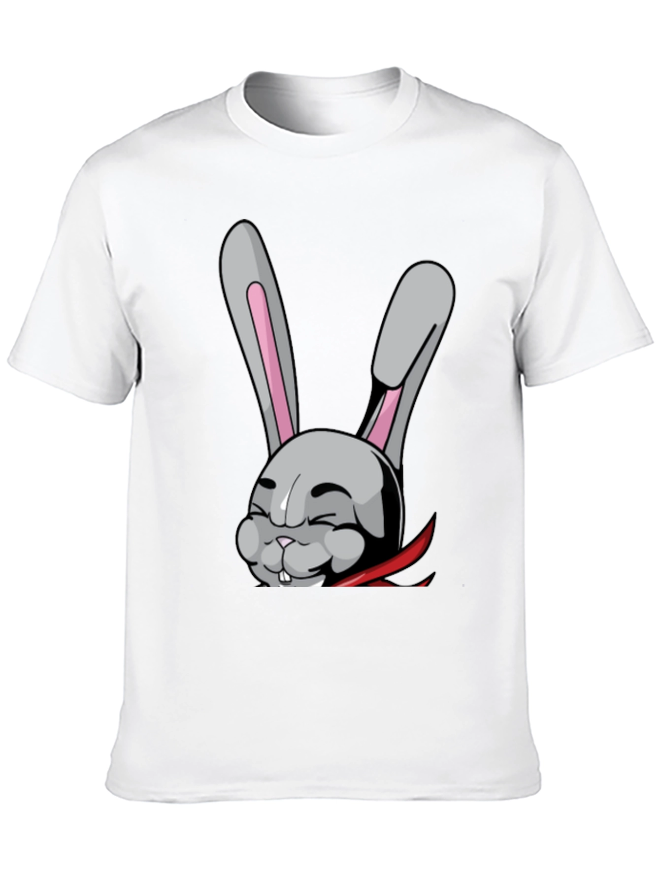 Black T-Shirt with Funny Cartoon Rabbit Design