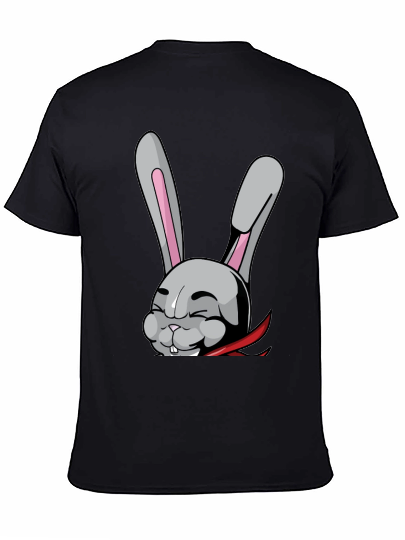 Black T-Shirt with Funny Cartoon Rabbit Design